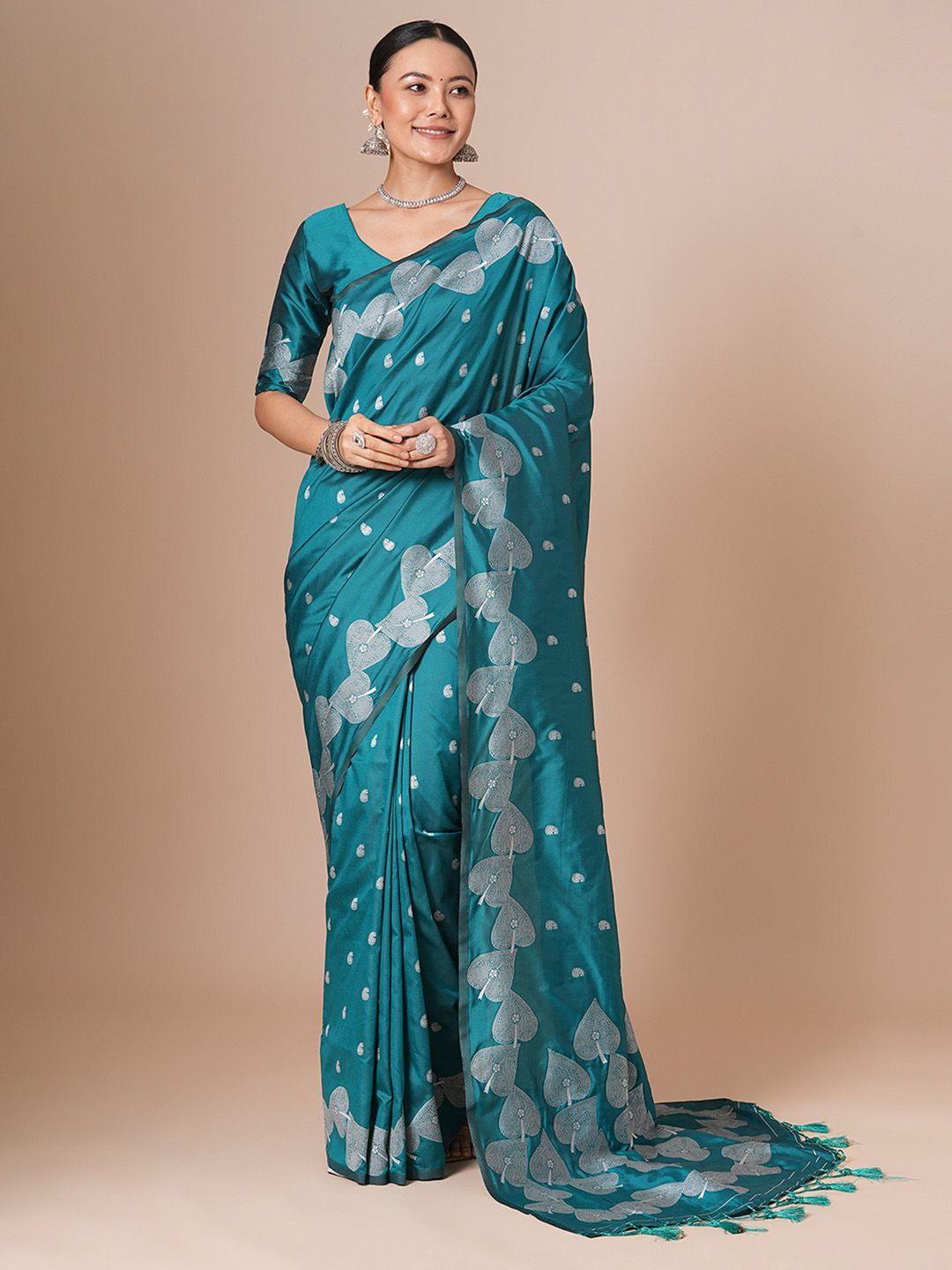 

Mitera Ethnic Motifs Silk Blend Banarasi Saree, Blue