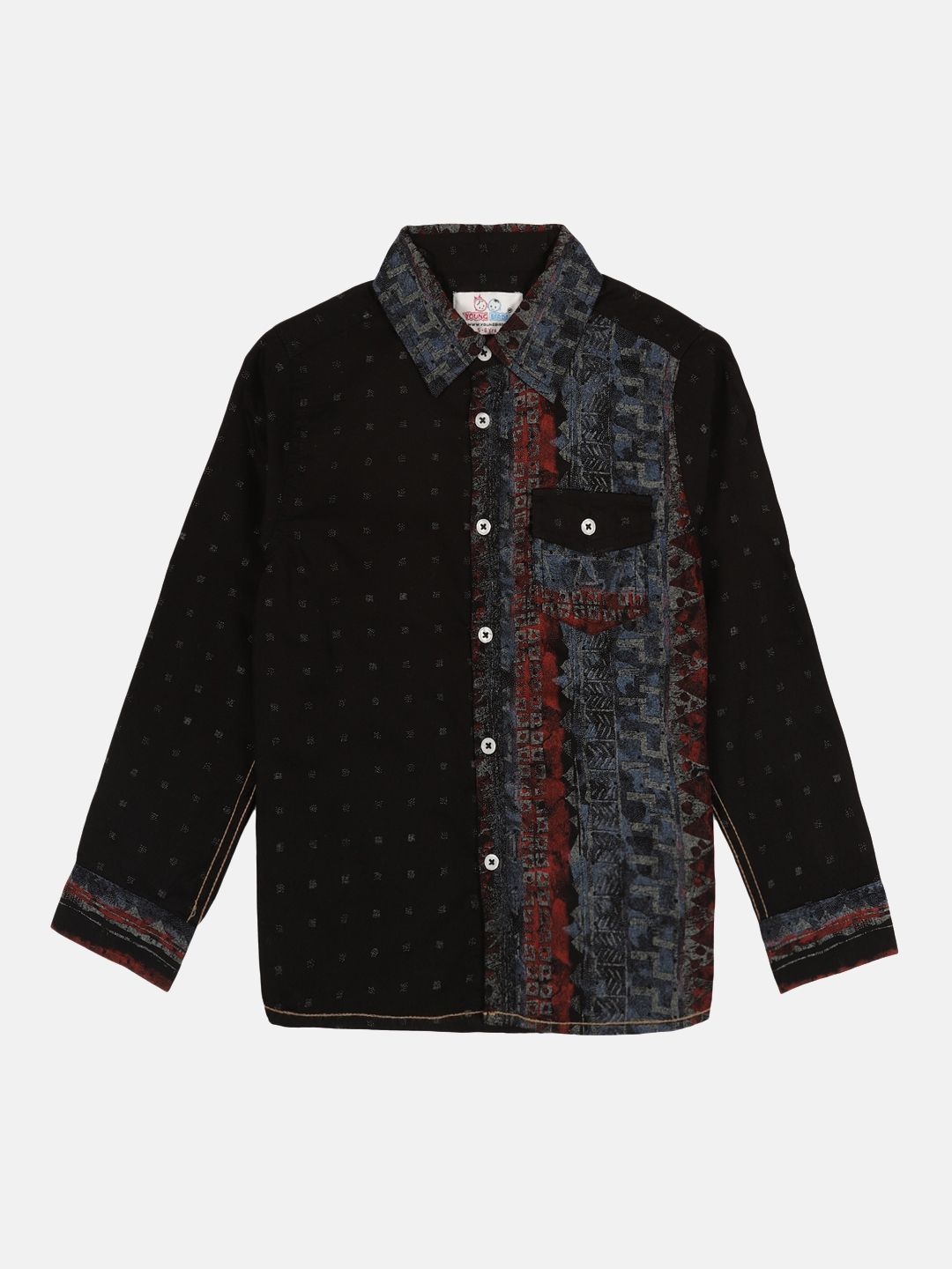 

YOUNG BIRDS Boys Opaque Printed Casual Shirt, Black