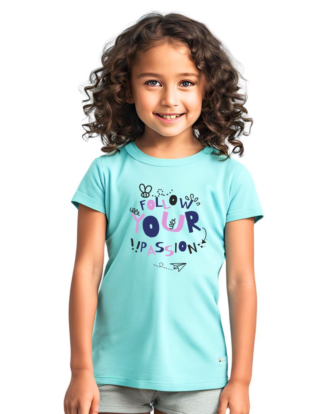 

BAESD Girls Printed Raw Edge T-shirt, Blue
