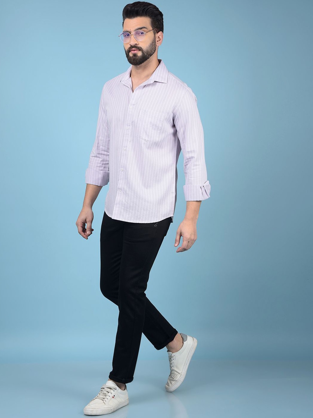 

Crimsoune Club Men Classic Slim Fit Opaque Striped Casual Shirt, Purple