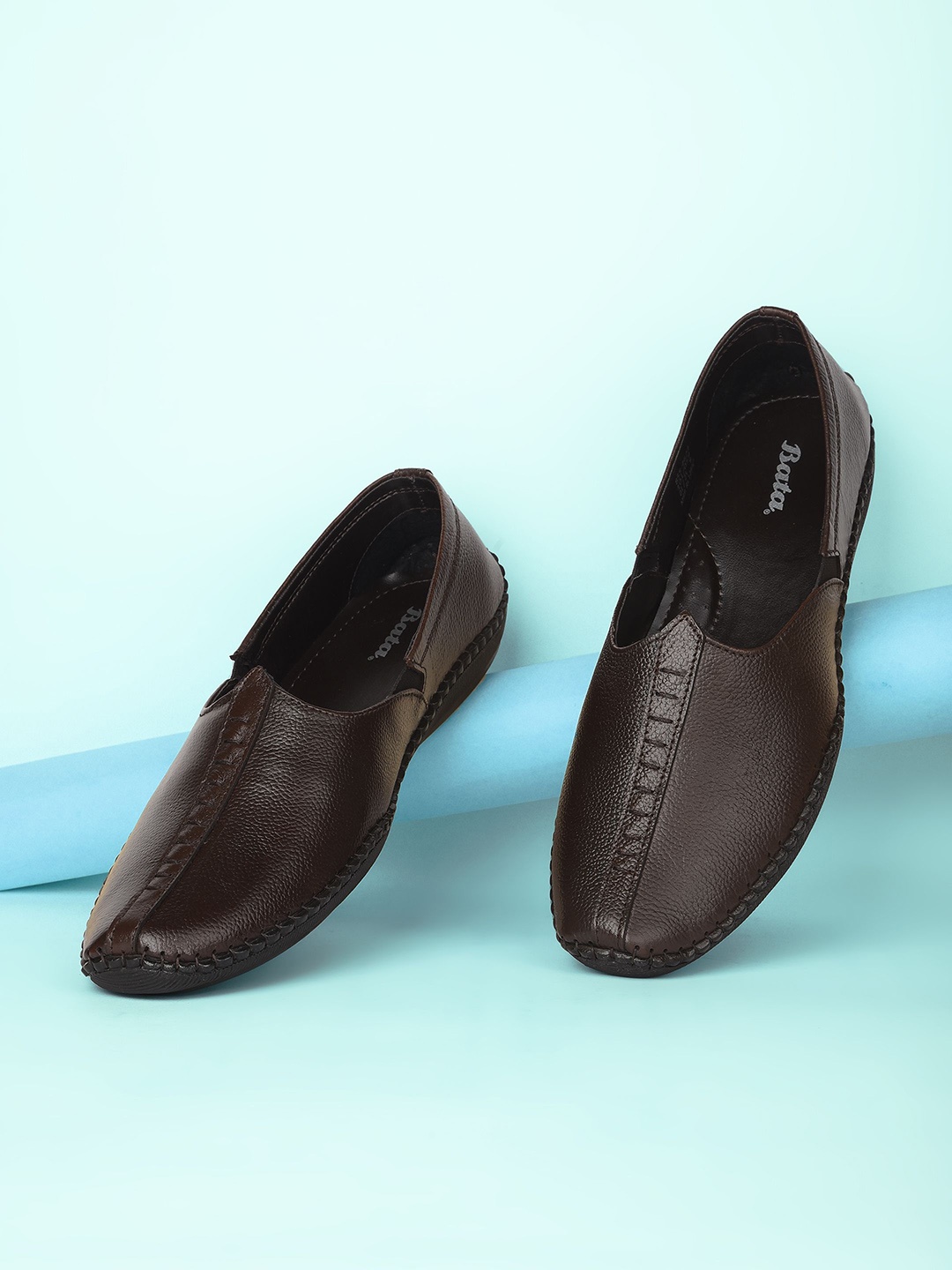 

Bata Men Leather Slip-On Sneakers, Brown