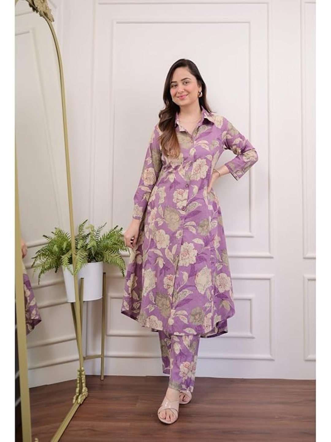 

Moda Rapido Women Floral Printed Regular Pure Cotton Kurta with Trousers & With Dupatta, Purple