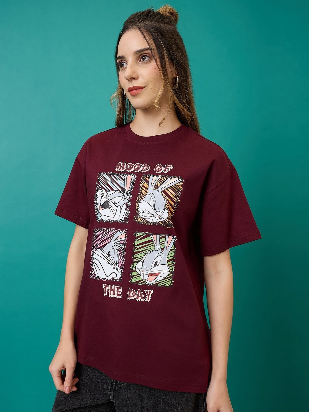 

Kook N Keech Looney Tunes Women Printed Pockets T-shirt, Burgundy