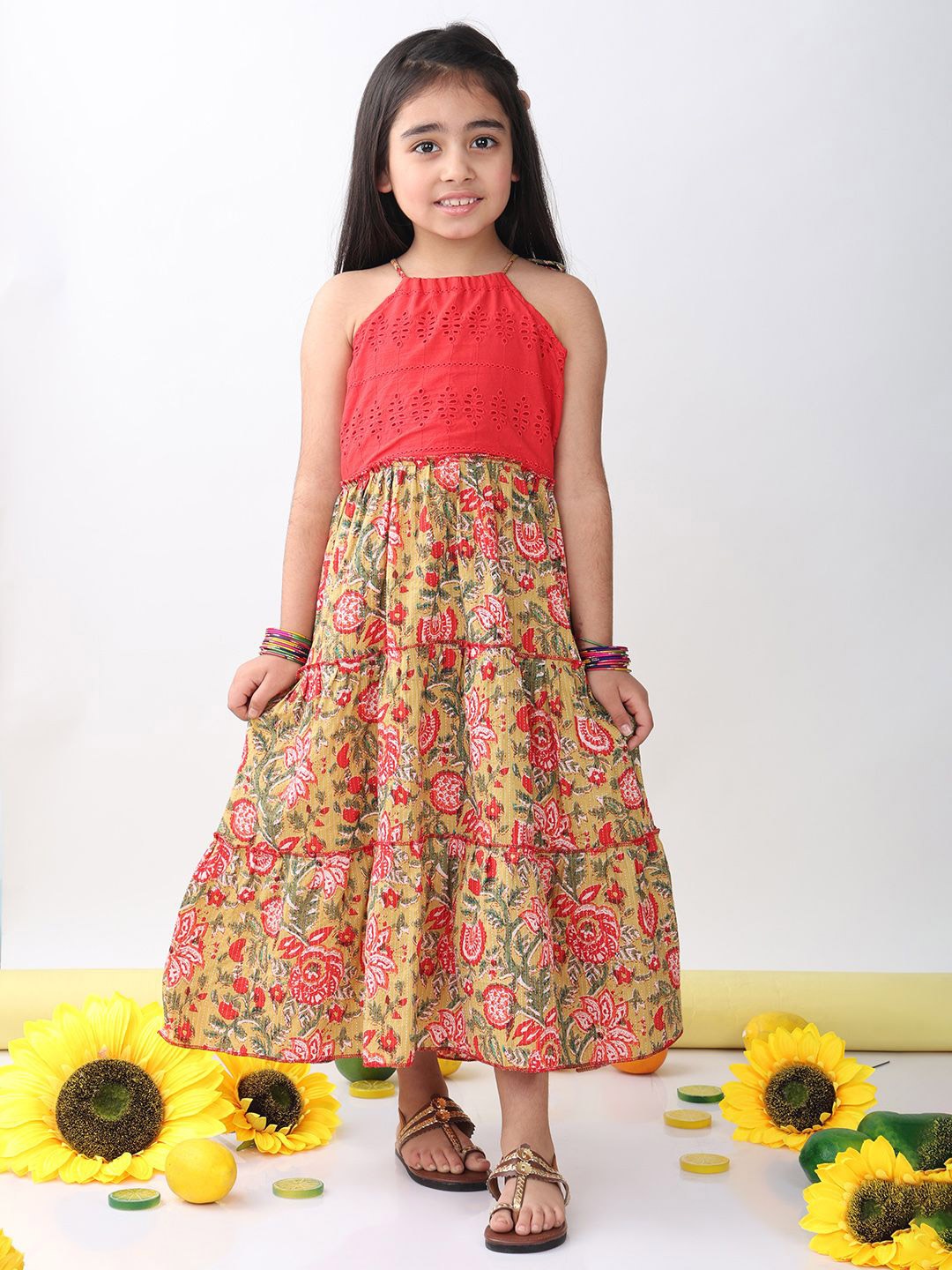 

Here&Now X Kinder Kids Floral Print Maxi Dress, Green