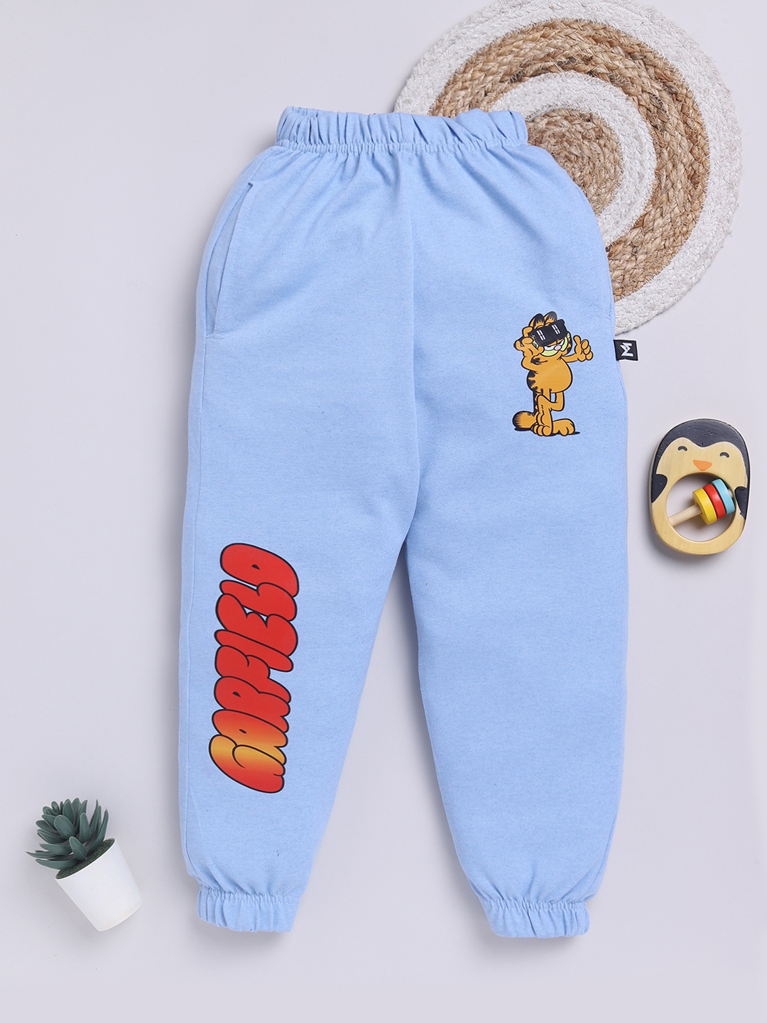 

YK X Minute Mirth Boys Garfield Printed Pure Cotton Joggers, Blue