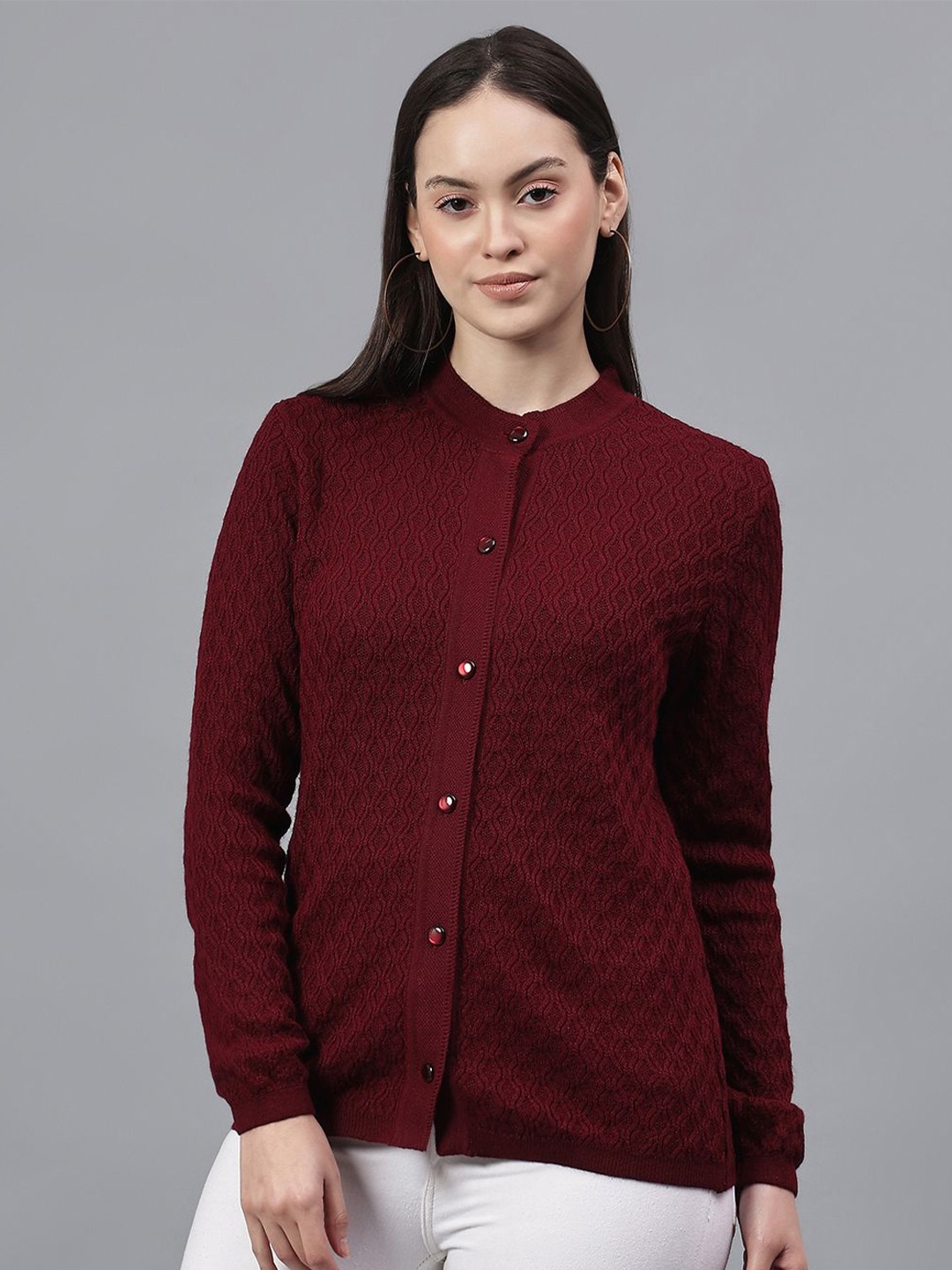 

Cantabil Women Cable Knit Cardigan, Maroon