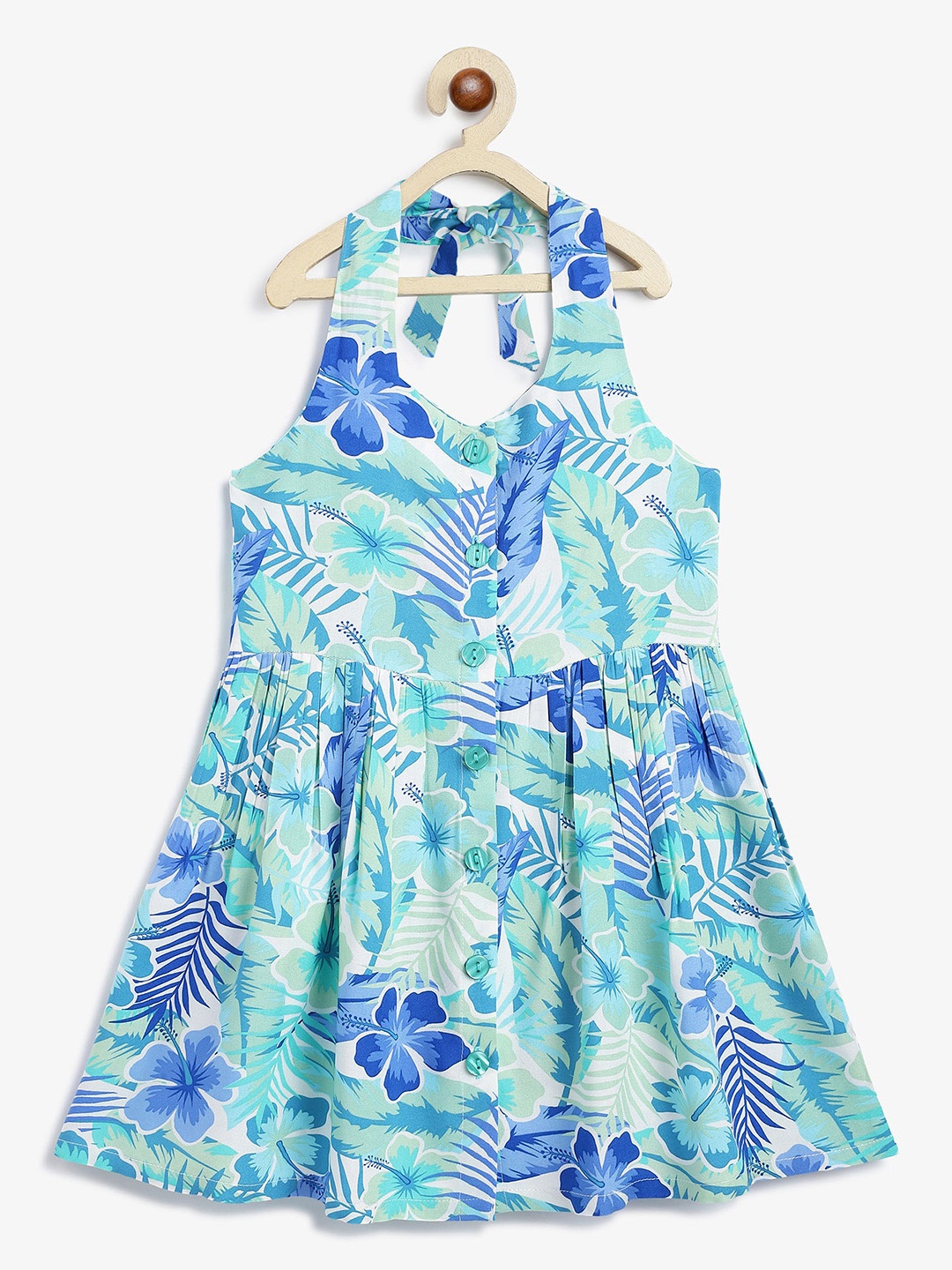 

Campana Floral Print Halter Neck Fit & Flare Dress, Blue