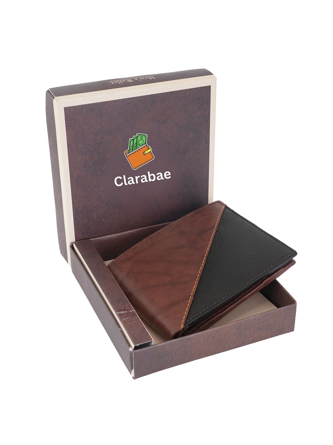 

CLARABAE Men PU Two Fold Wallet, Tan