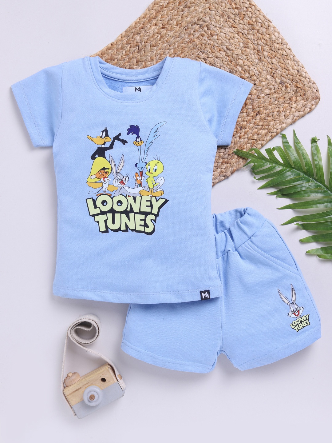 

YK X Minute Mirth Girls Looney Toons Printed Pure Cotton T-shirt with Shorts, Blue