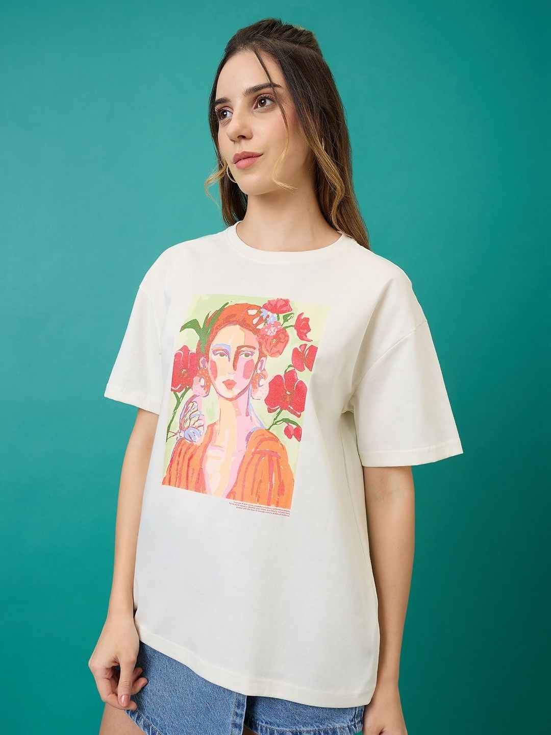 

Mast & Harbour Women Printed T-shirt, Off white