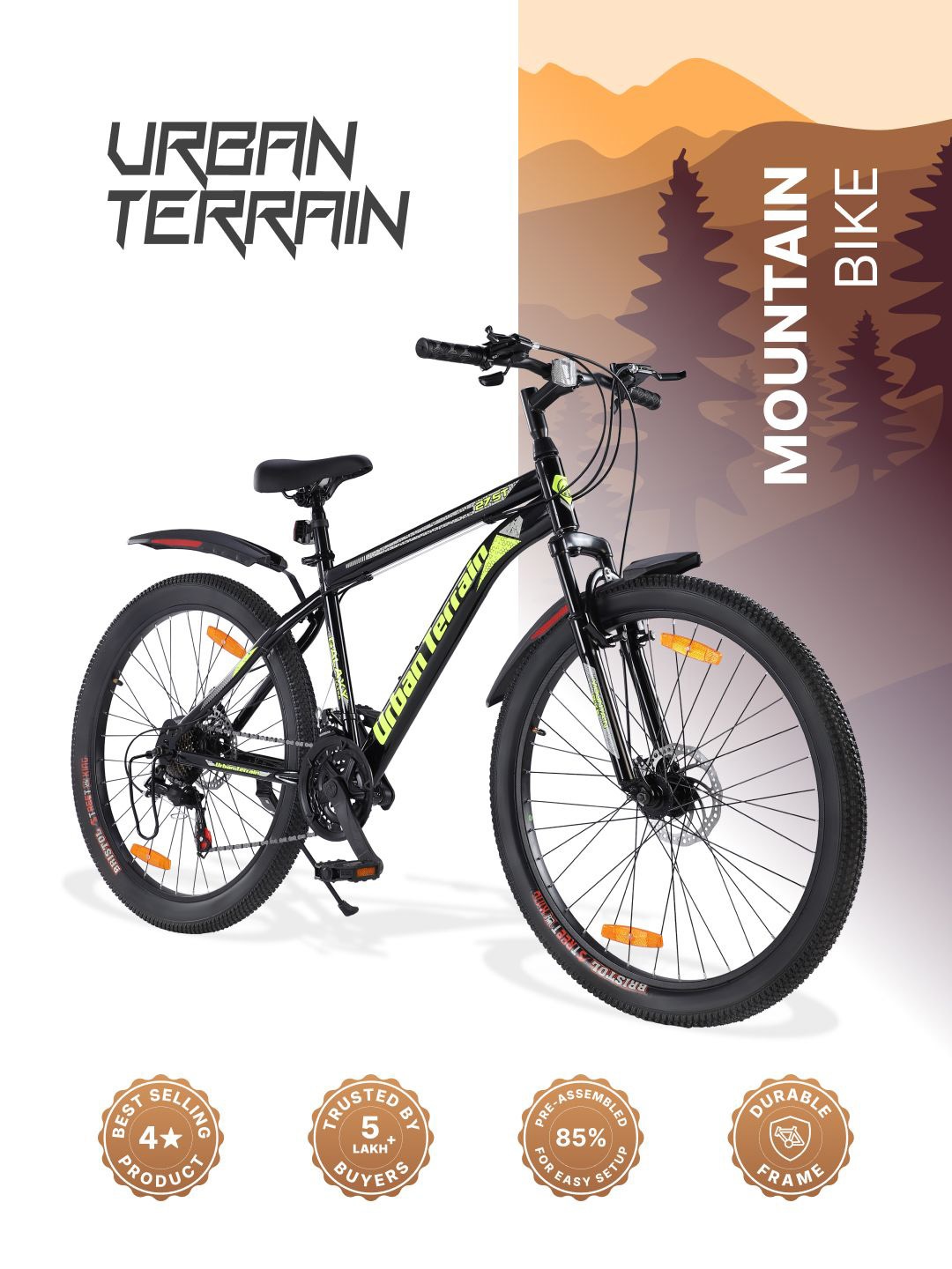 

URBAN TERRAIN Galaxy Ultra 27.5T With Steel Frame 21 Gear Bicycle, Green