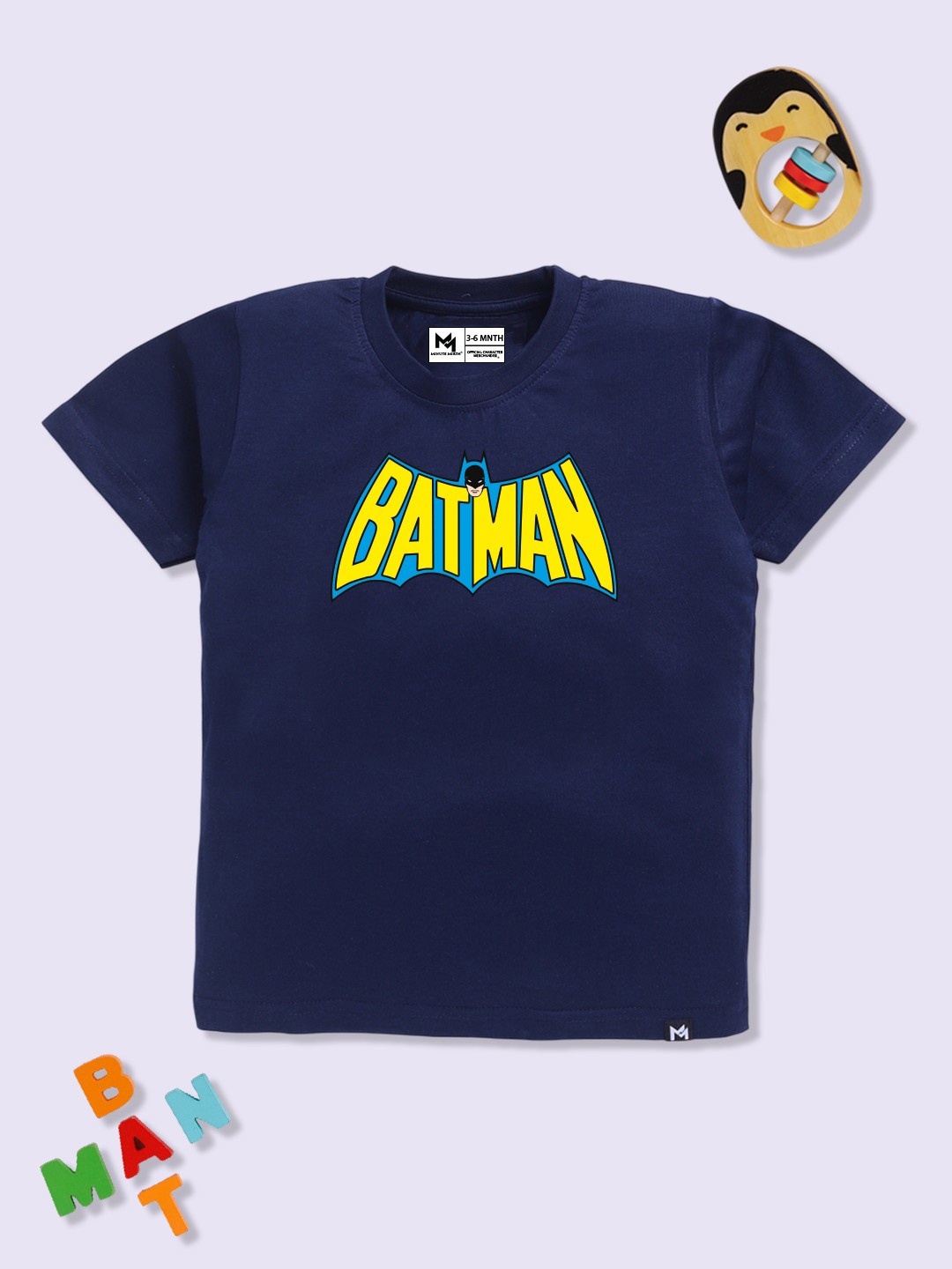 

YK X Minute Mirth Boys Batman Printed Pure Cotton T-shirt, Navy blue