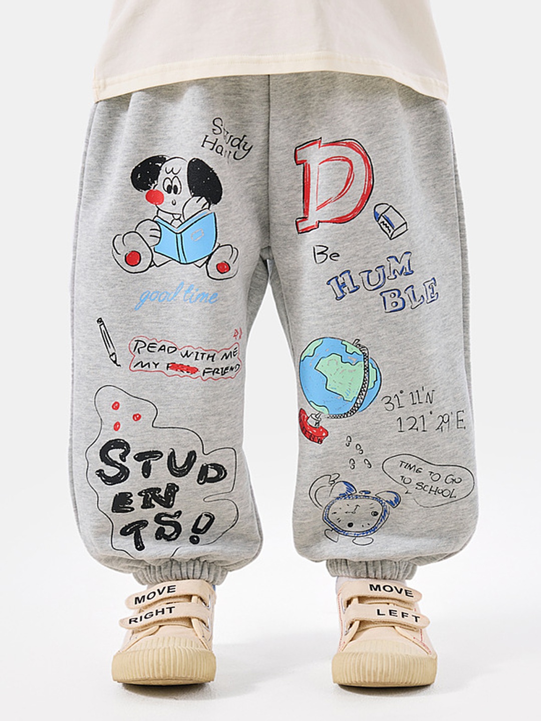 

LULU & SKY Boys Printed High-Rise Joggers Trousers, Grey