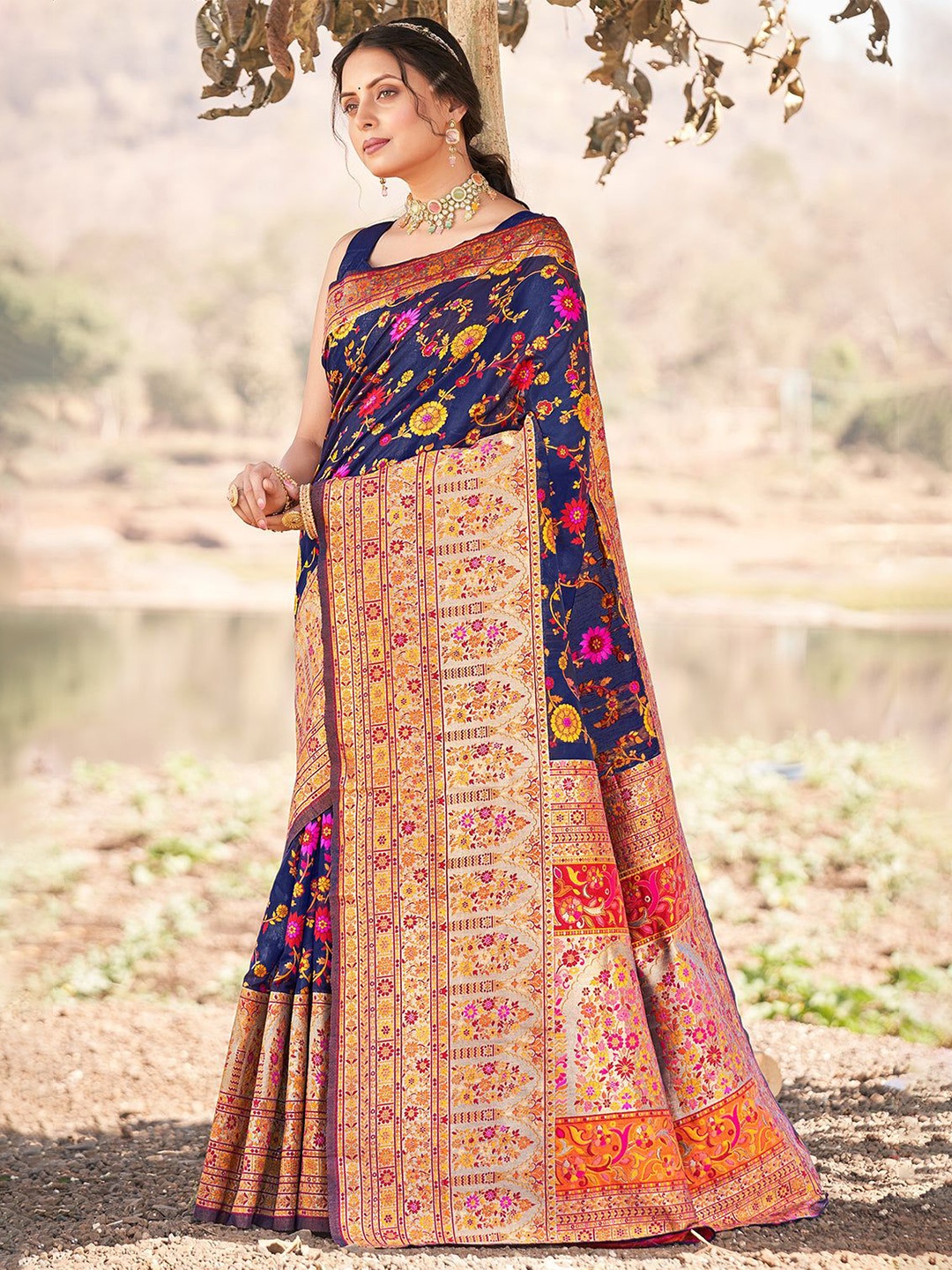

FASHION STROM Woven Design Silk Blend Designer Banarasi Saree, Blue