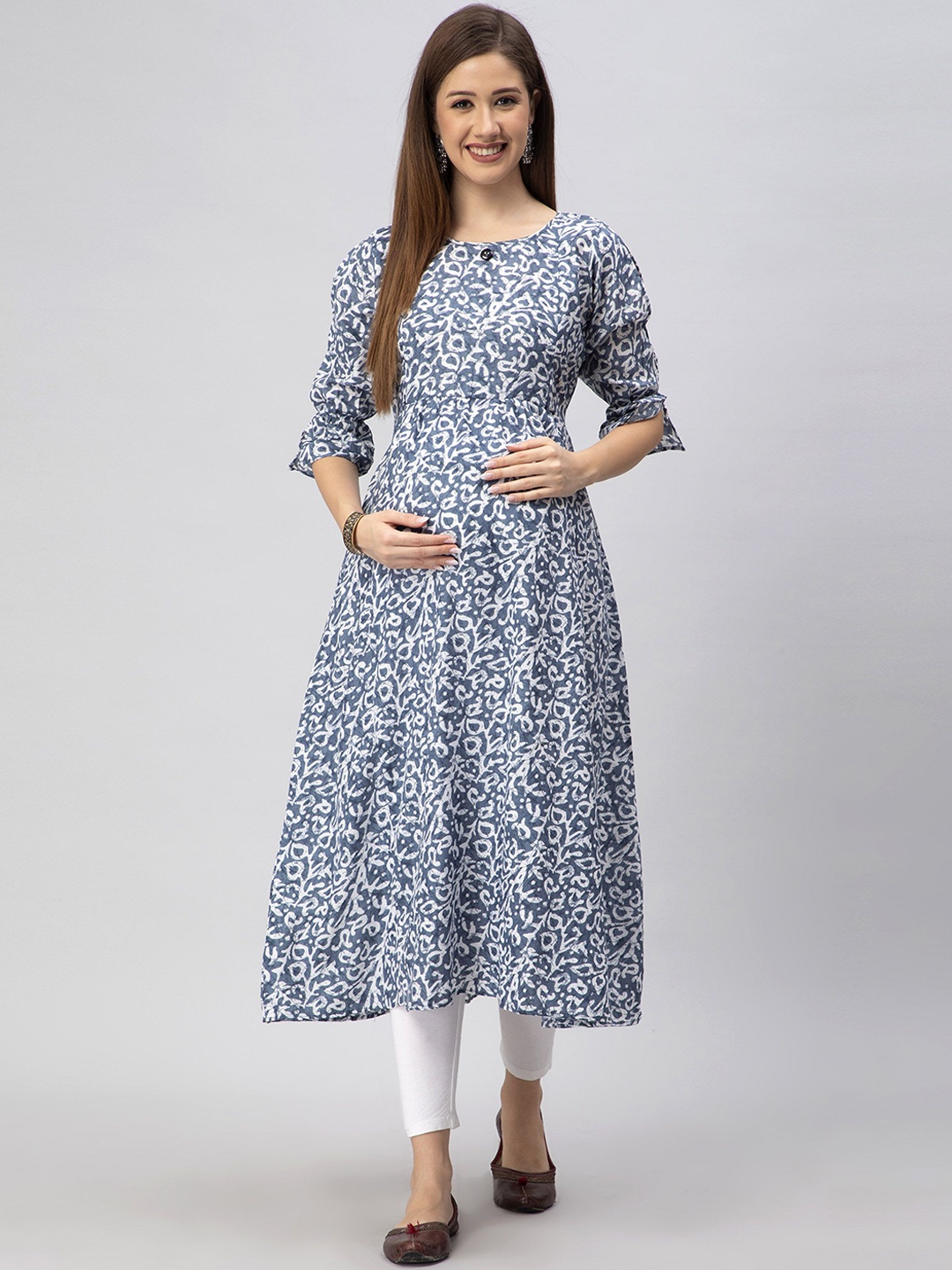 

CEE-18 Printed A-Line Pure Cotton Maternity Kurta, Blue