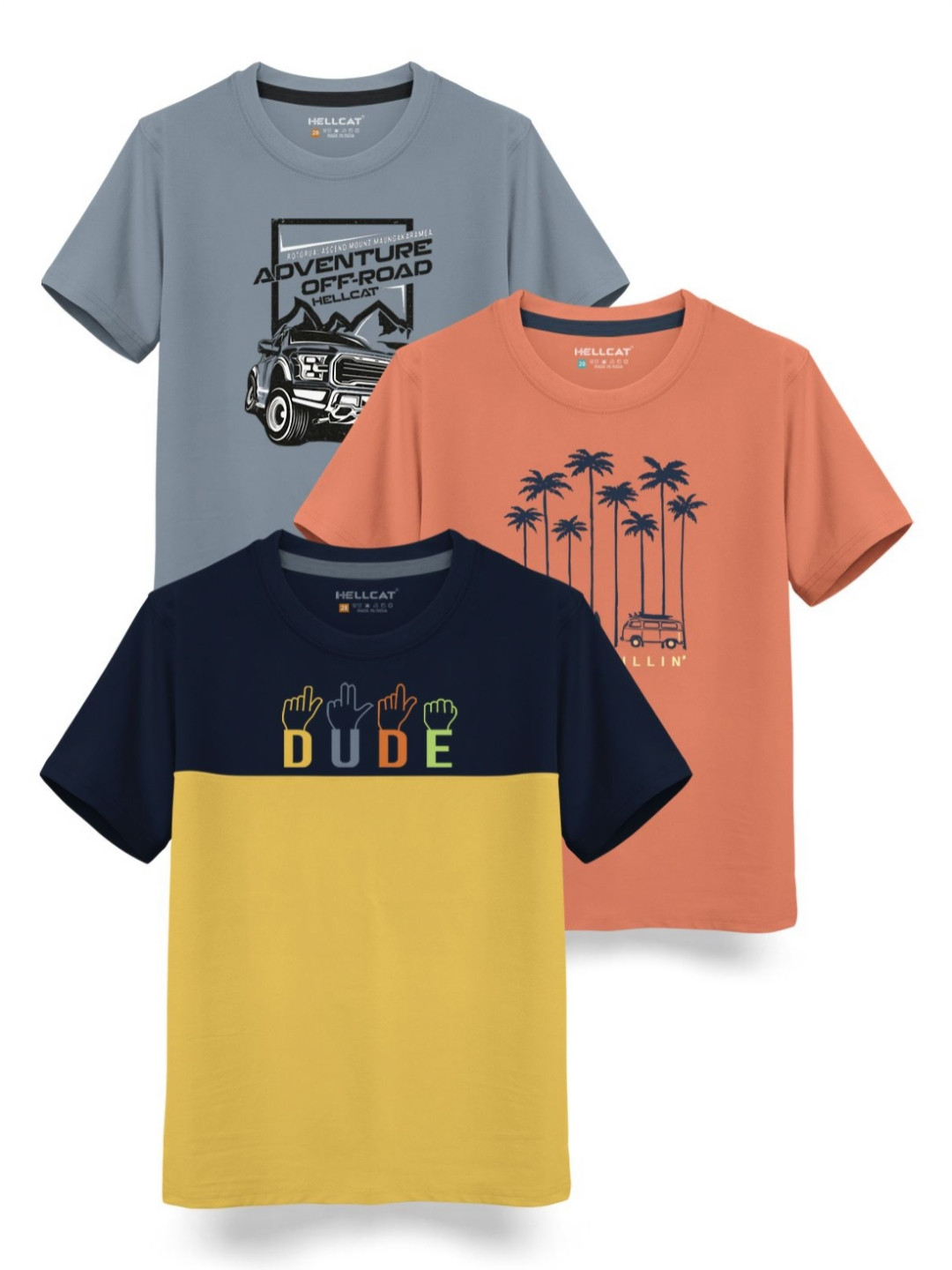 

HELLCAT Boys Typography 3 Printed T-shirt, Yellow
