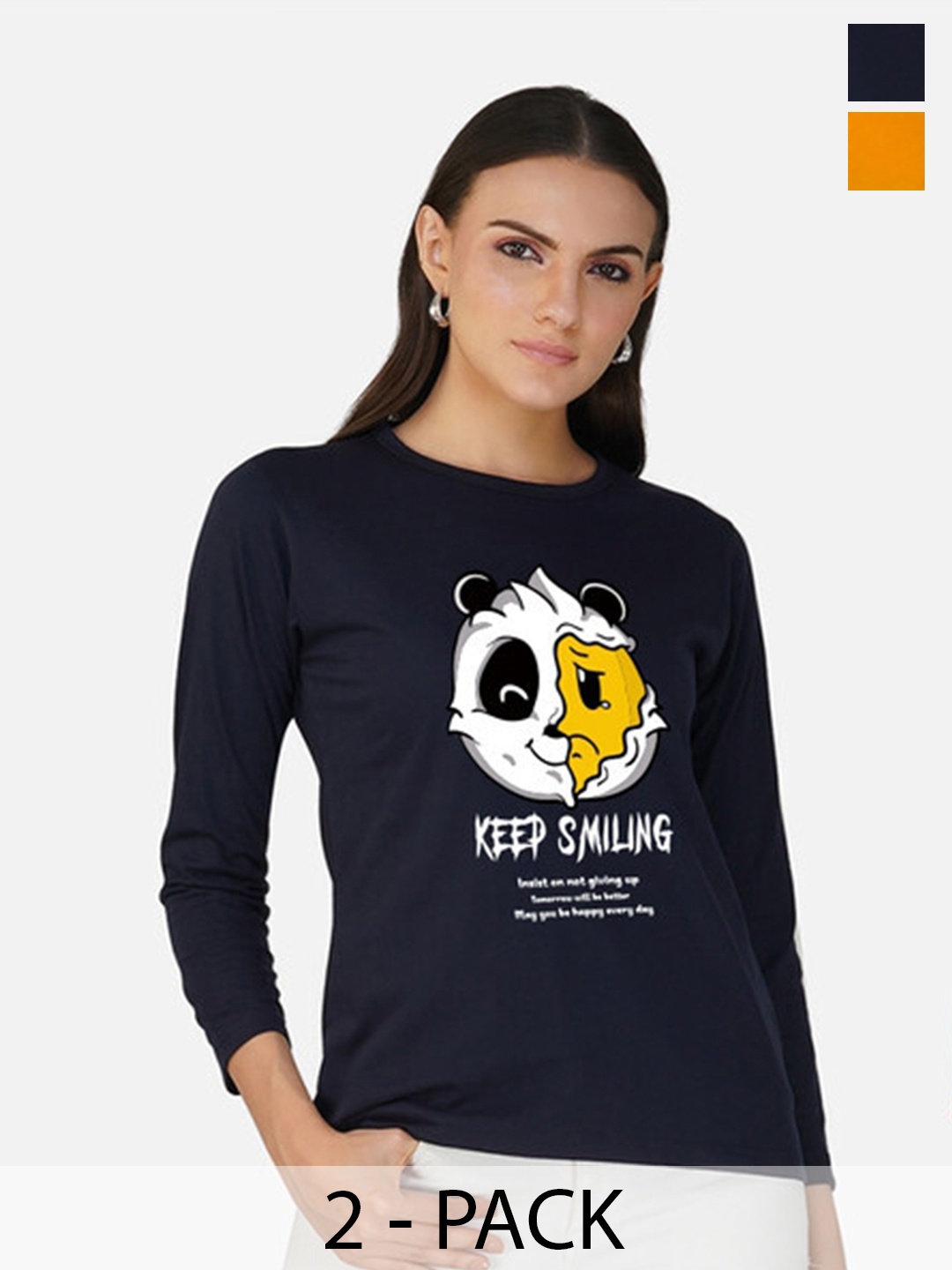 

Metronaut Women 2 Printed Bio Finish Applique T-shirt, Mustard