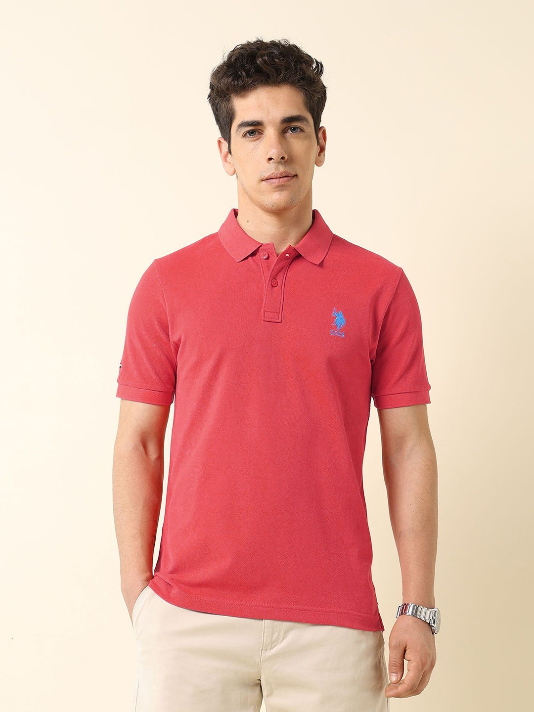 

U.S. Polo Assn. Men Polo Collar Slim Fit T-shirt, Orange