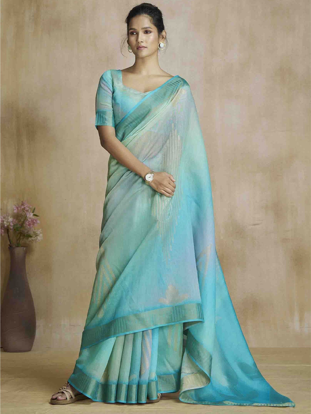 

Blissta Woven Design Zari Silk Blend Saree, Blue