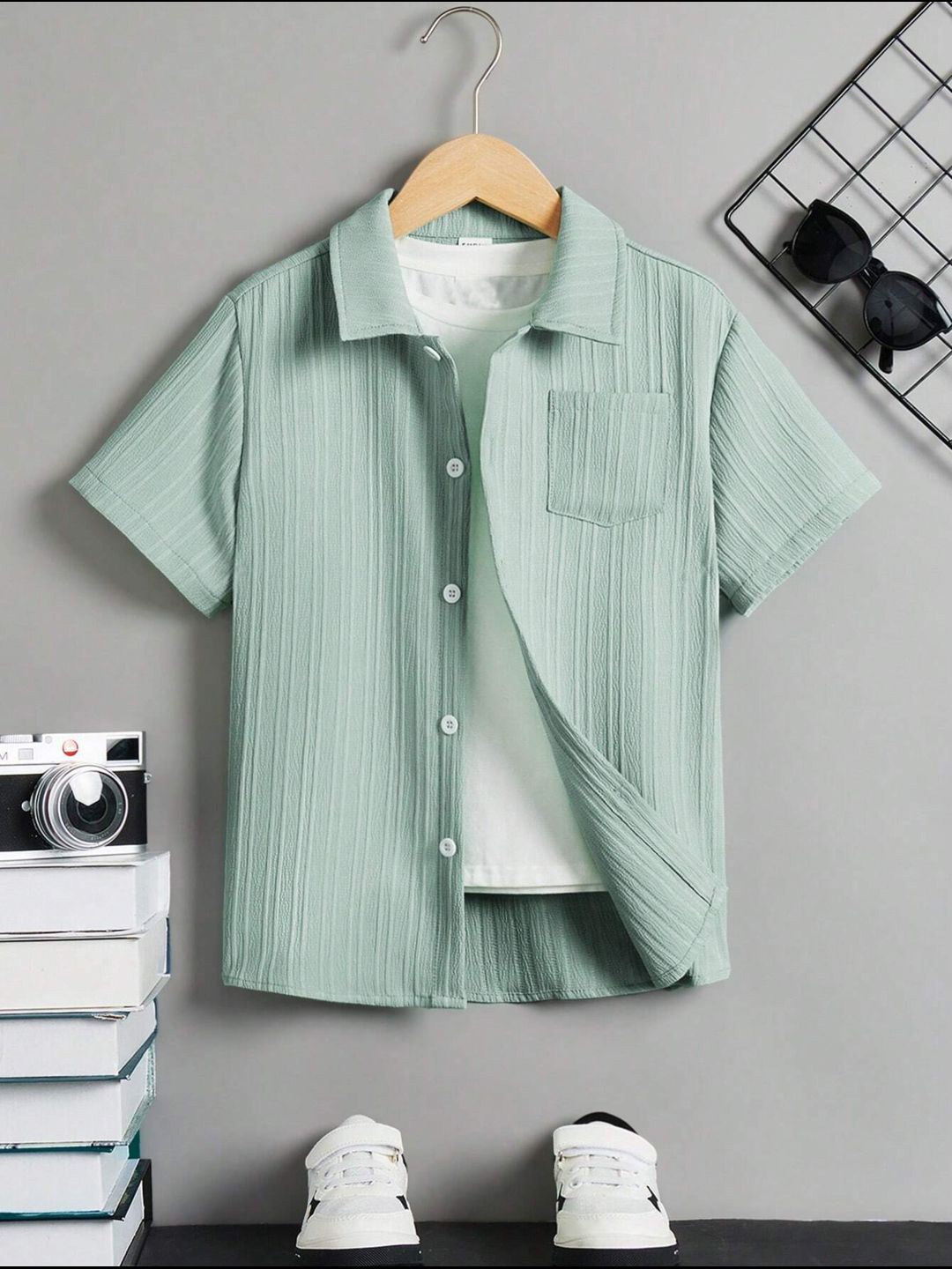 

BAESD Boys Standard Bengal Stripes Opaque Striped Party Shirt, Green