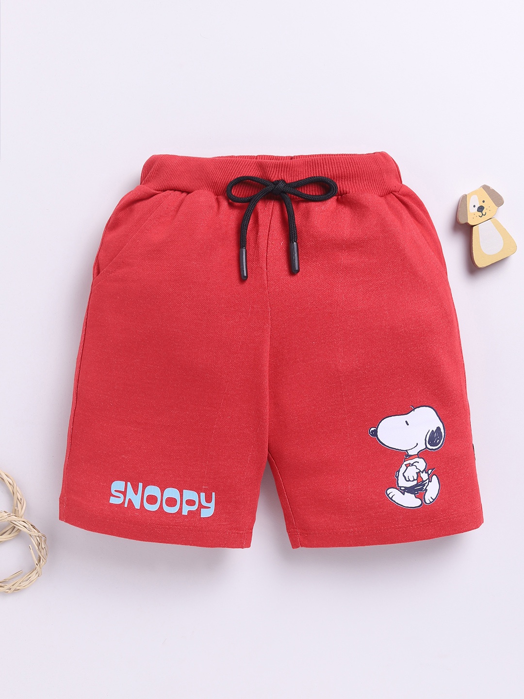 

YK X Minute Mirth Boys Printed Peanuts Cotton Shorts, Red