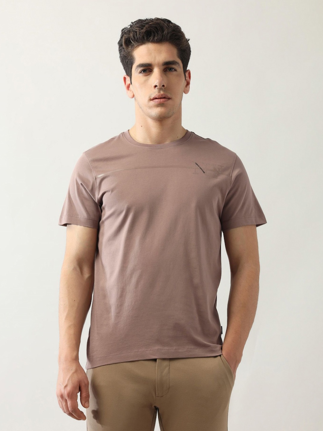 

Arrow New York Men Printed Applique T-shirt, Brown