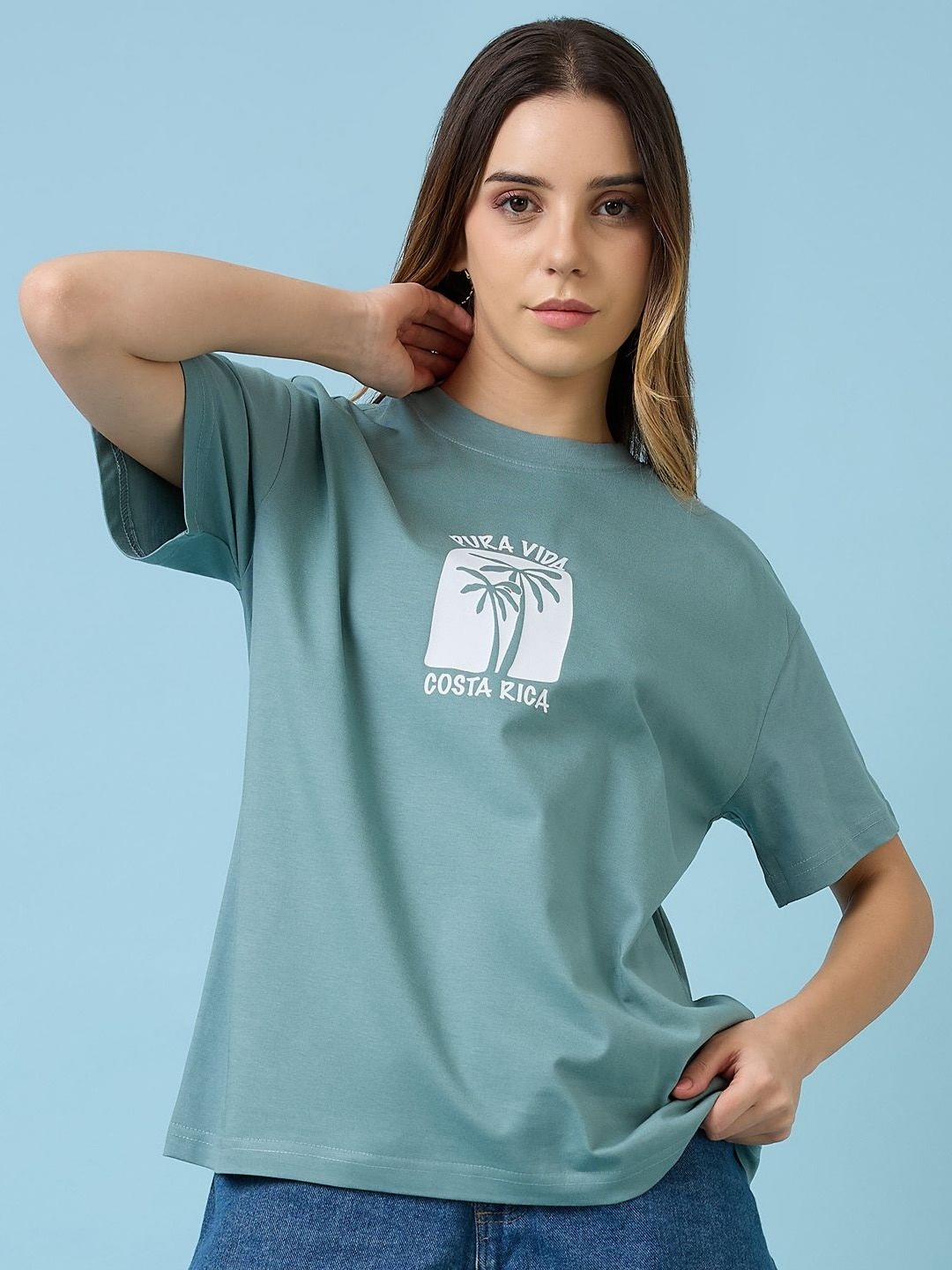 

Mast & Harbour Women Printed Pockets T-shirt, Sea green