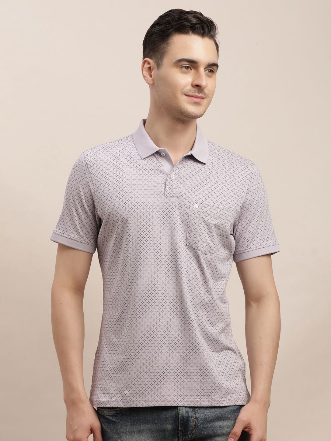 

Turtle Men Printed Polo Collar Pockets Slim Fit T-shirt, Grey