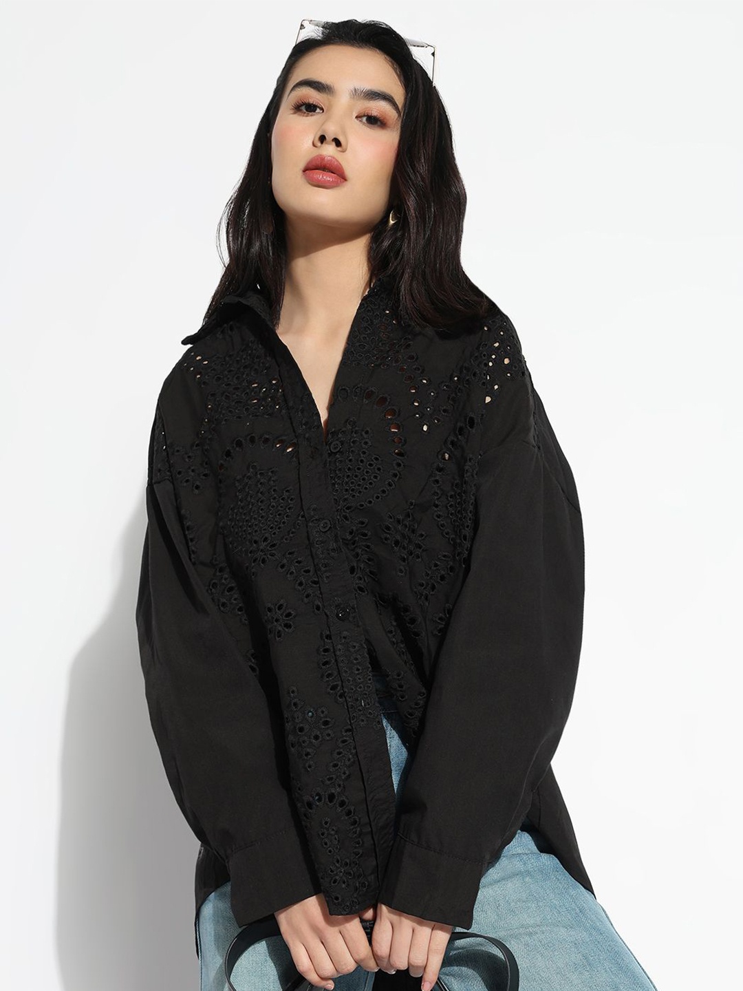 

SHOWOFF Women Comfort Opaque Casual Shirt, Black