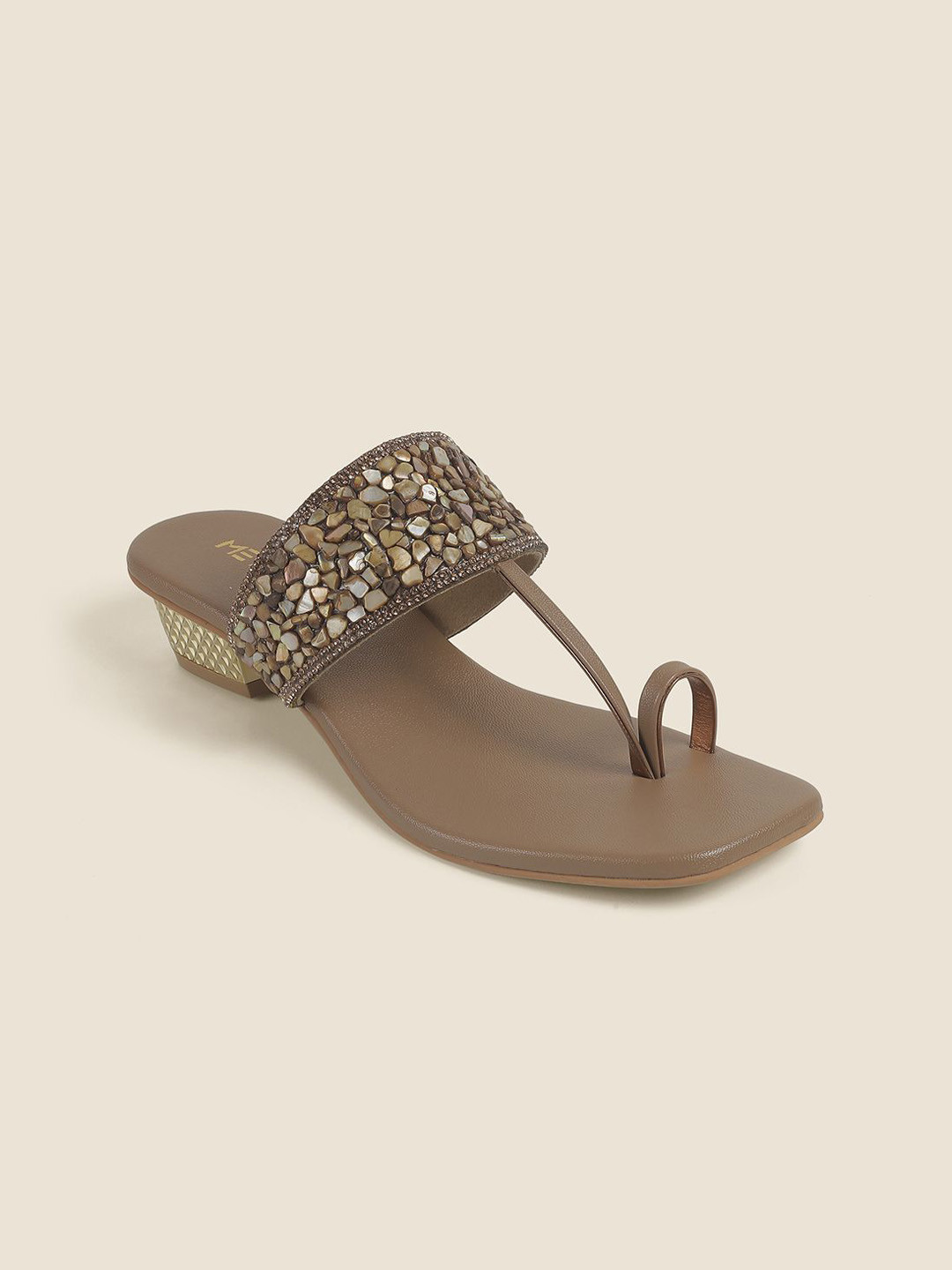 

Metro Textured Block Sandals, Gold