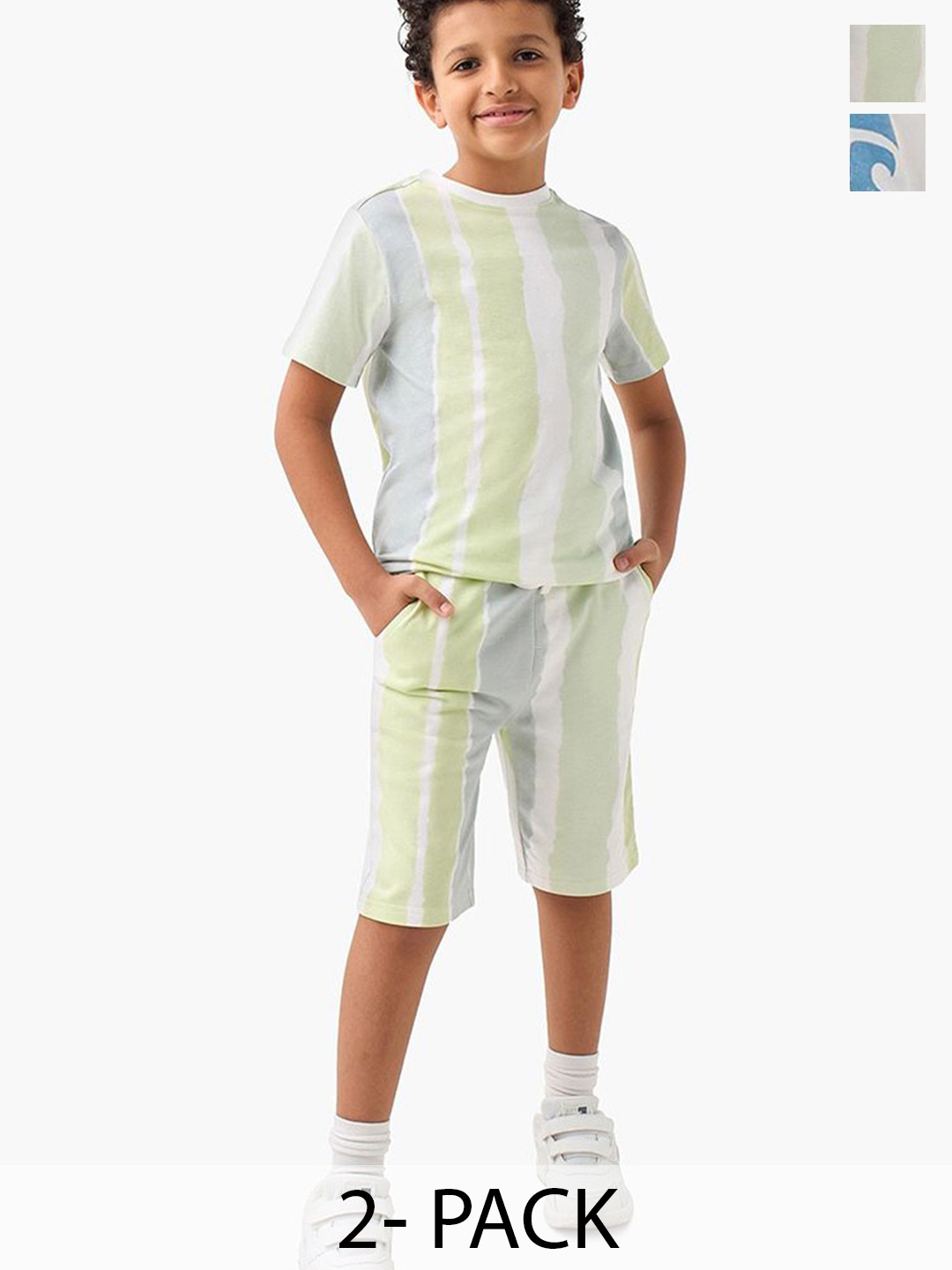 

Juniors by Babyshop Boys Set Of 2 Striped T-shirt With Shorts, White