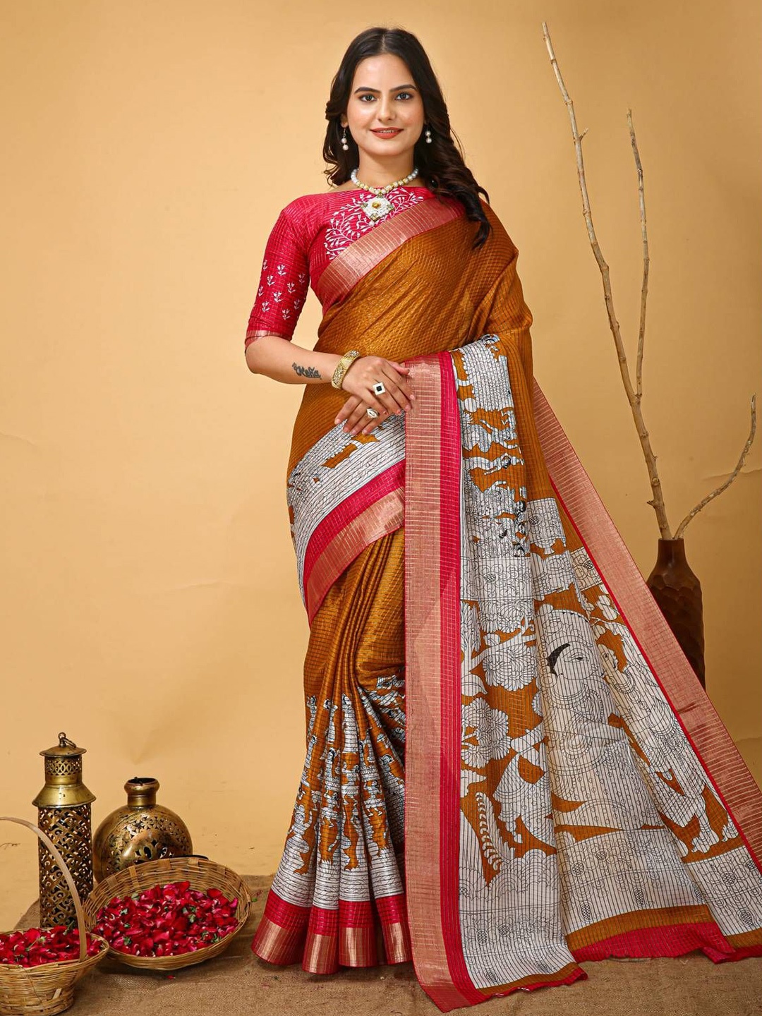 

DIVASTRI Kalamkari Pure Cotton Kanjeevaram Saree, White