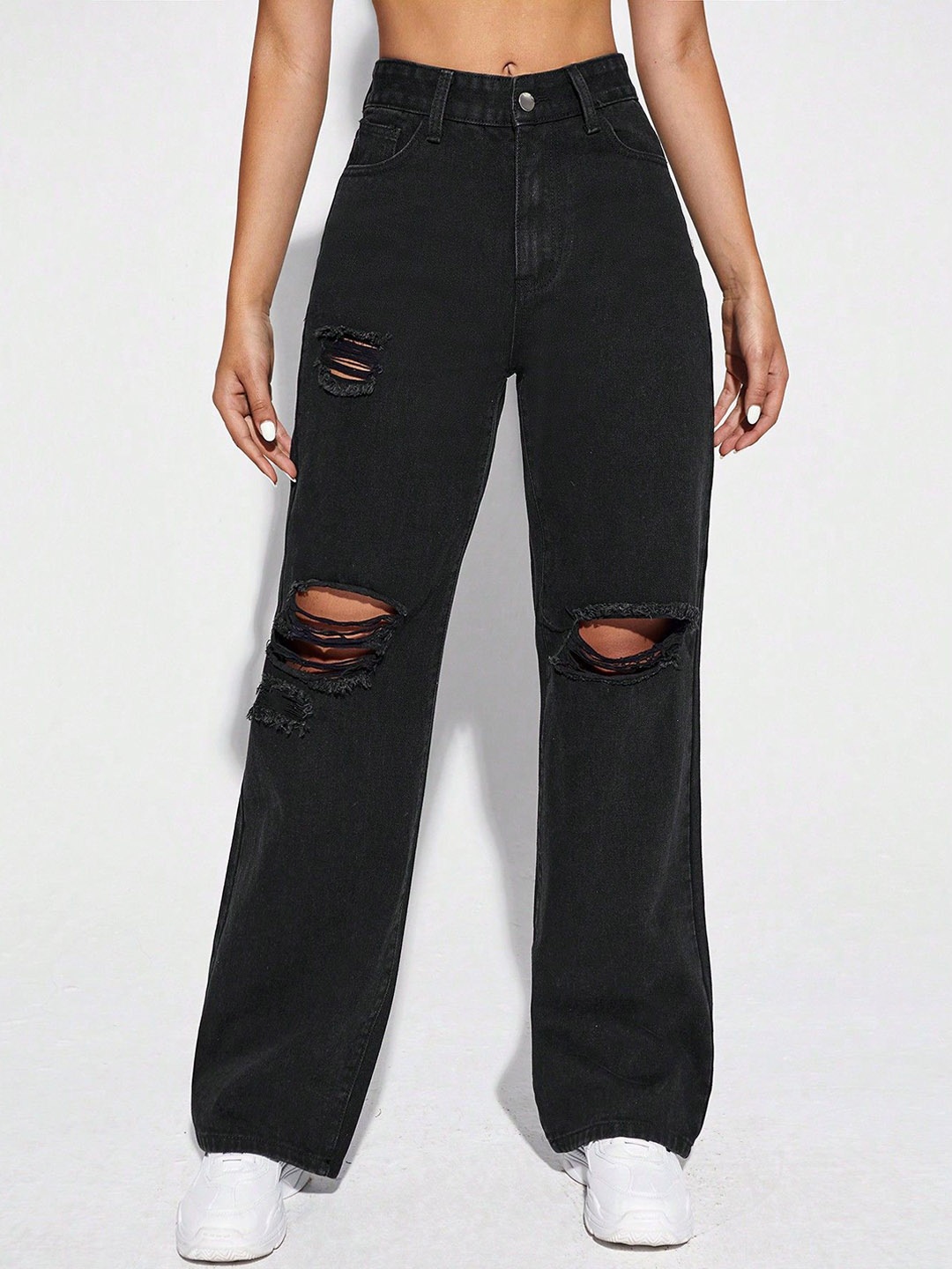 

NU CLOTHS Women Jean Wide Leg High-Rise Stretchable Jeans, Black