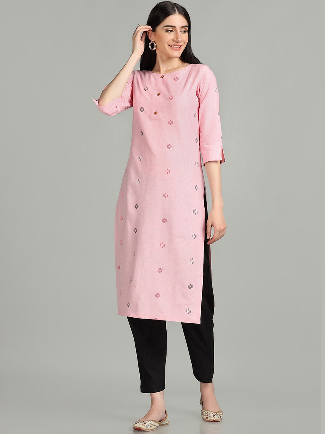 

KALINI Women Geometric Embroidered Kurta, Pink