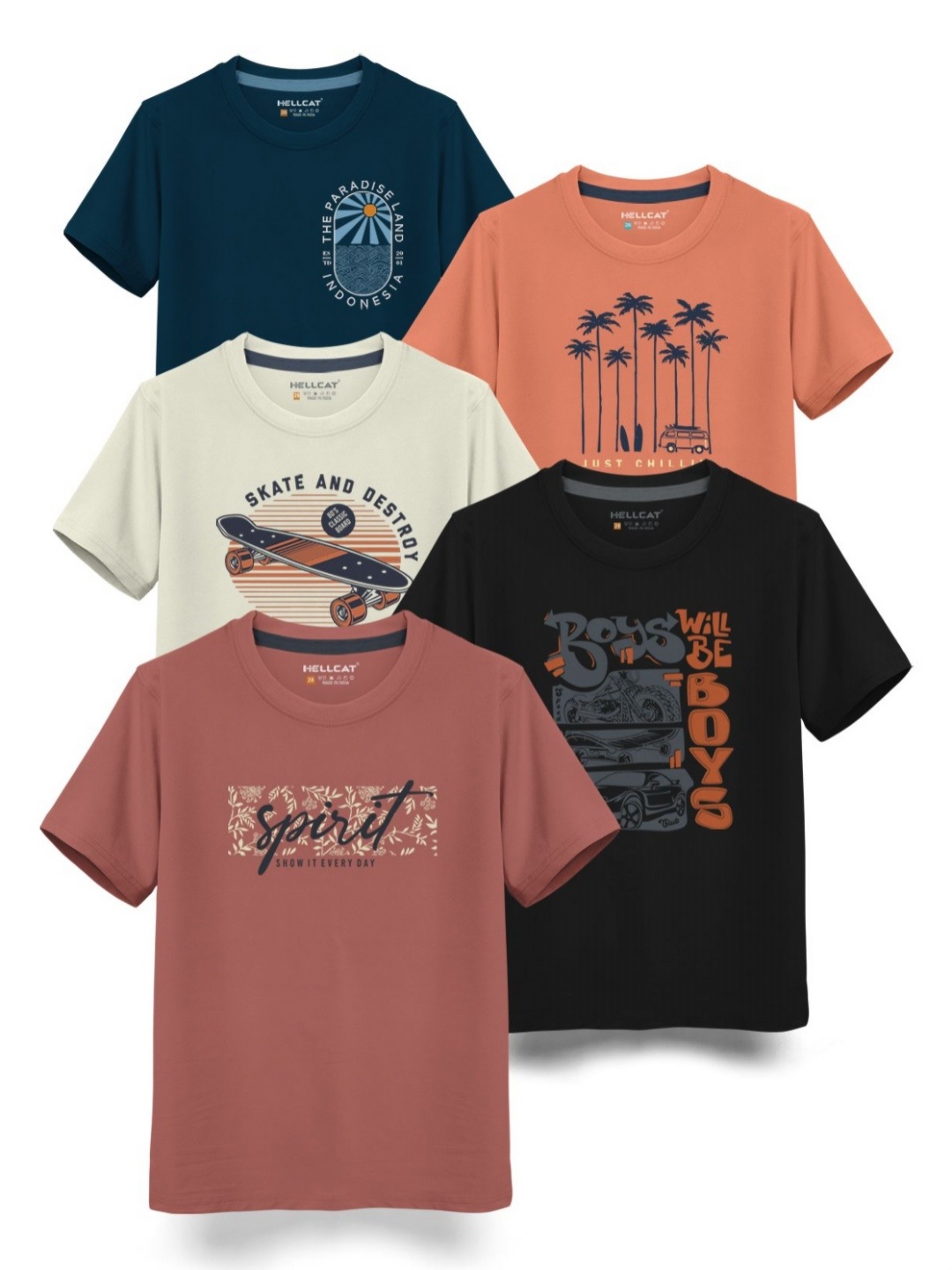 

HELLCAT Boys Typography 5 Printed T-shirt, Beige