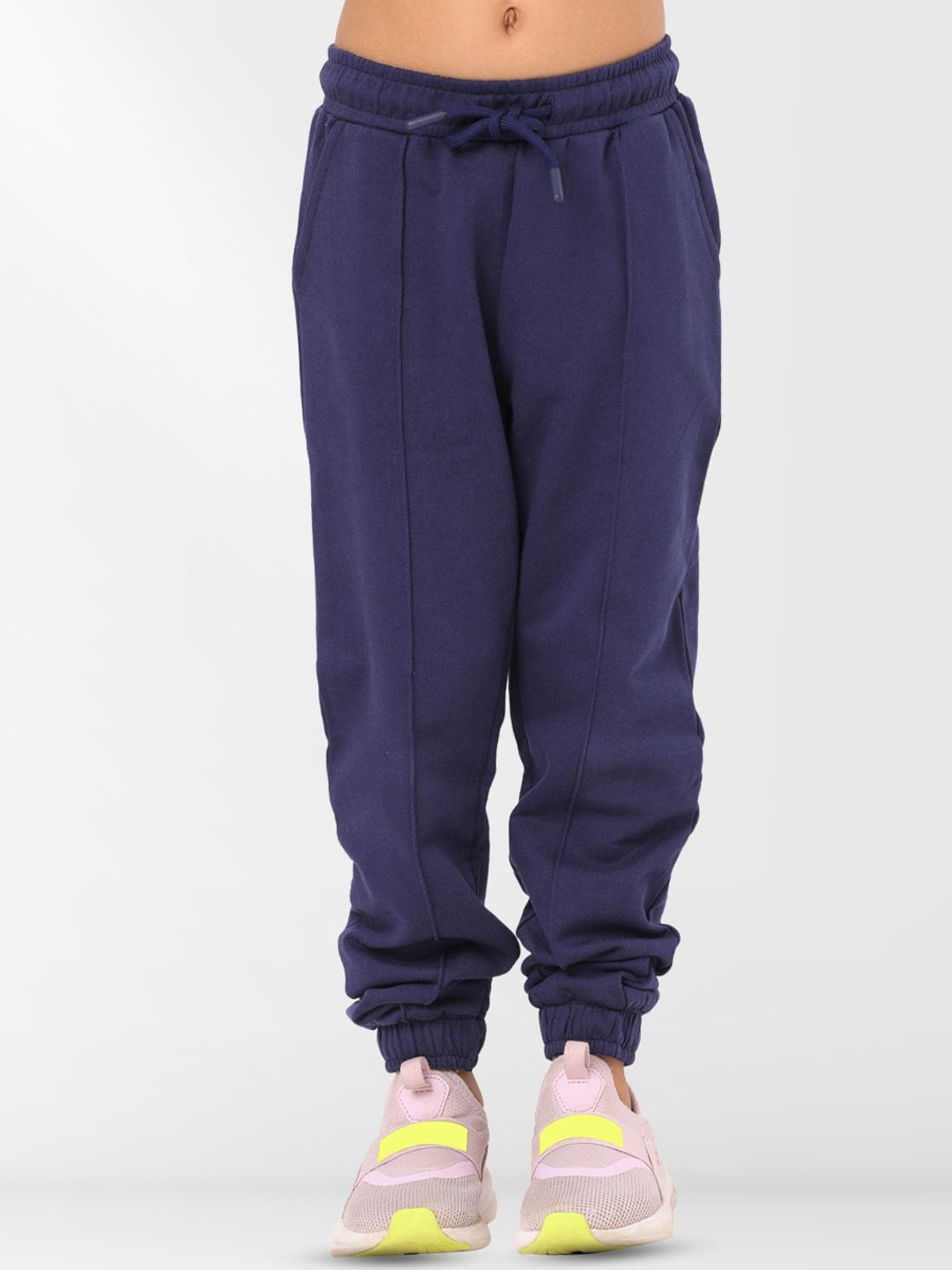 

Nuego Kids Girls Solid Pure Cotton Mid Rise Joggers, Navy blue