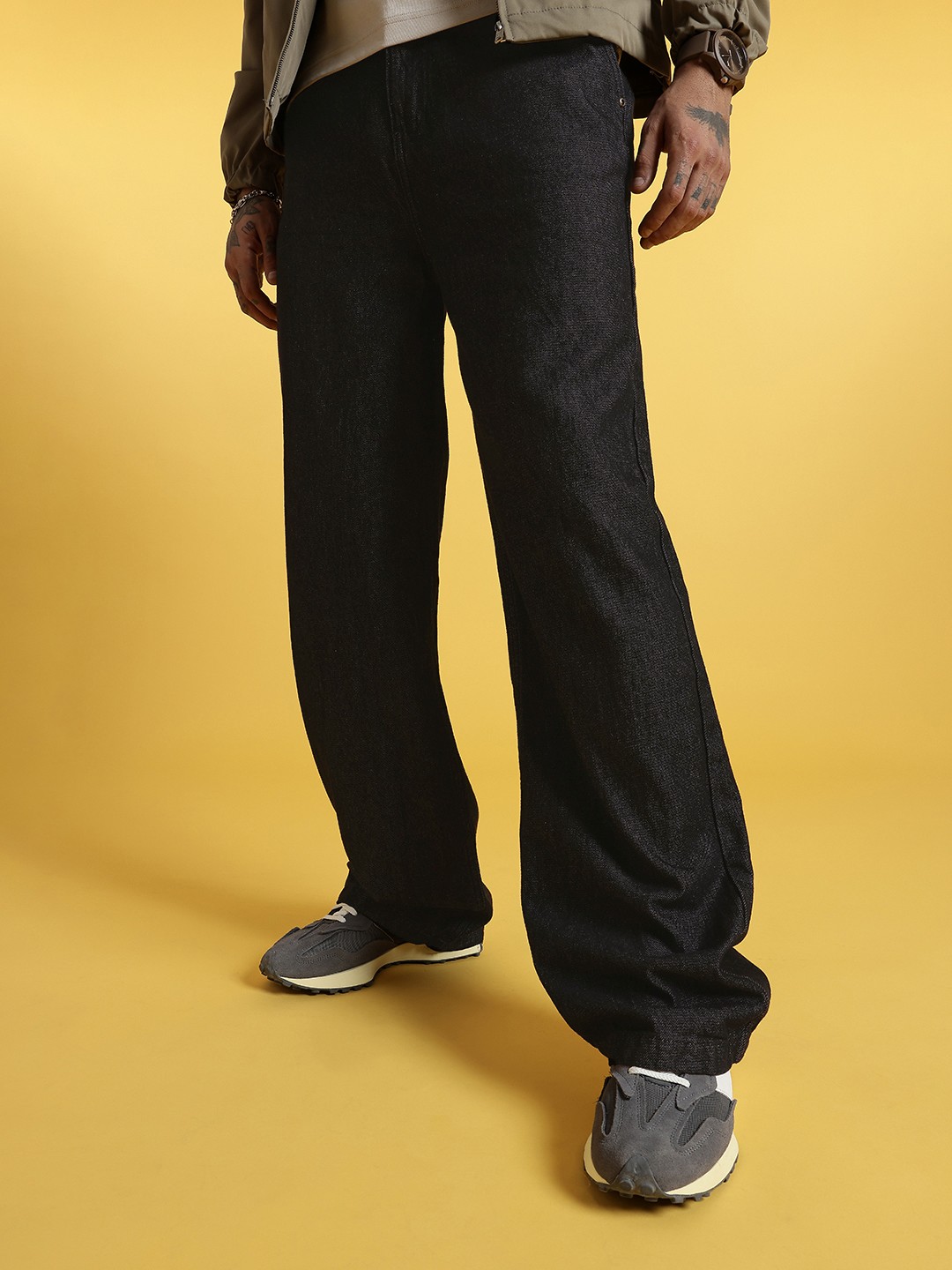 

glitchez Men 90's Nostalgia Wide Leg Jeans, Black