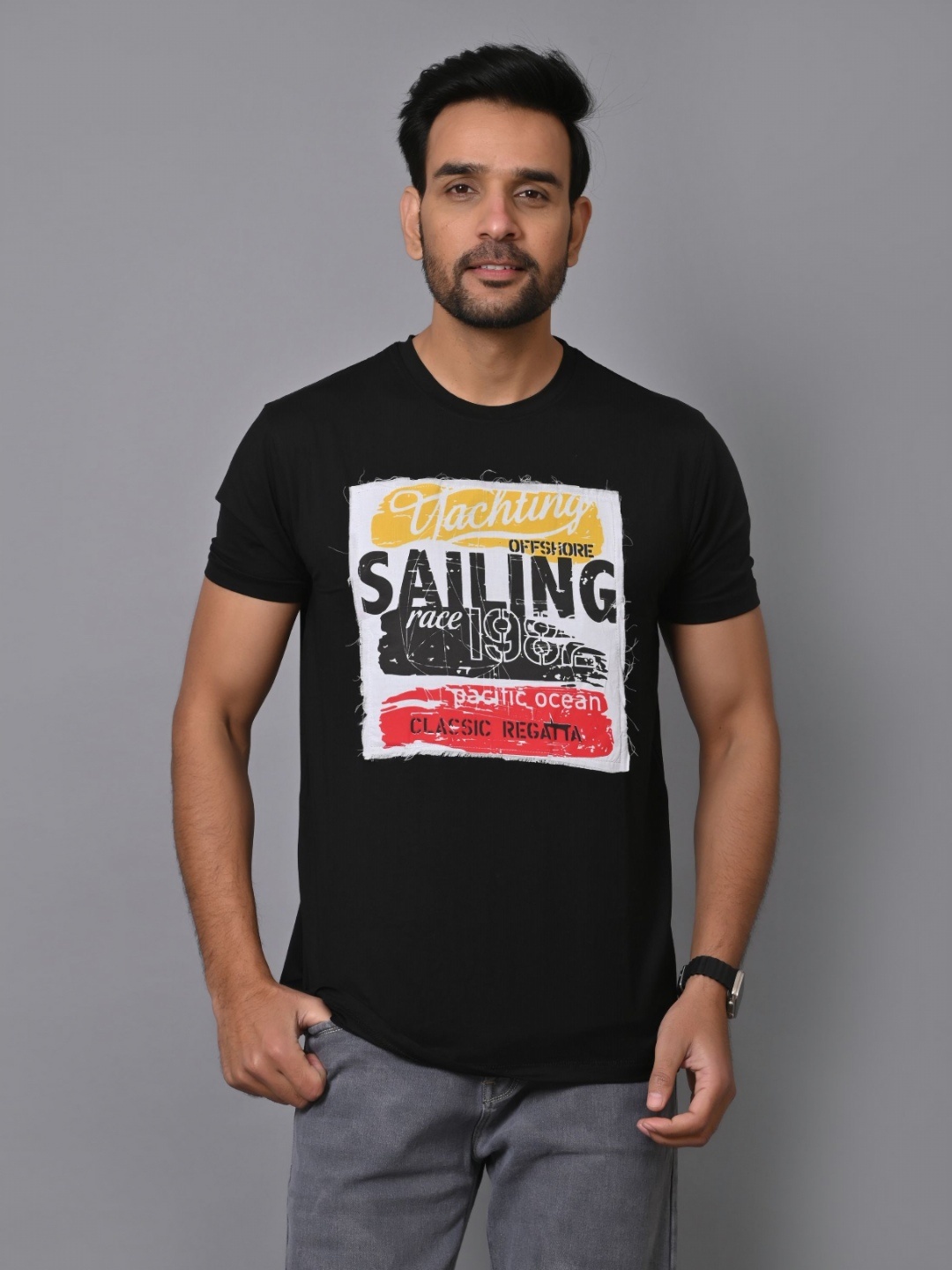 

ARBOUR Men Typography Printed Slim Fit T-shirt, Black