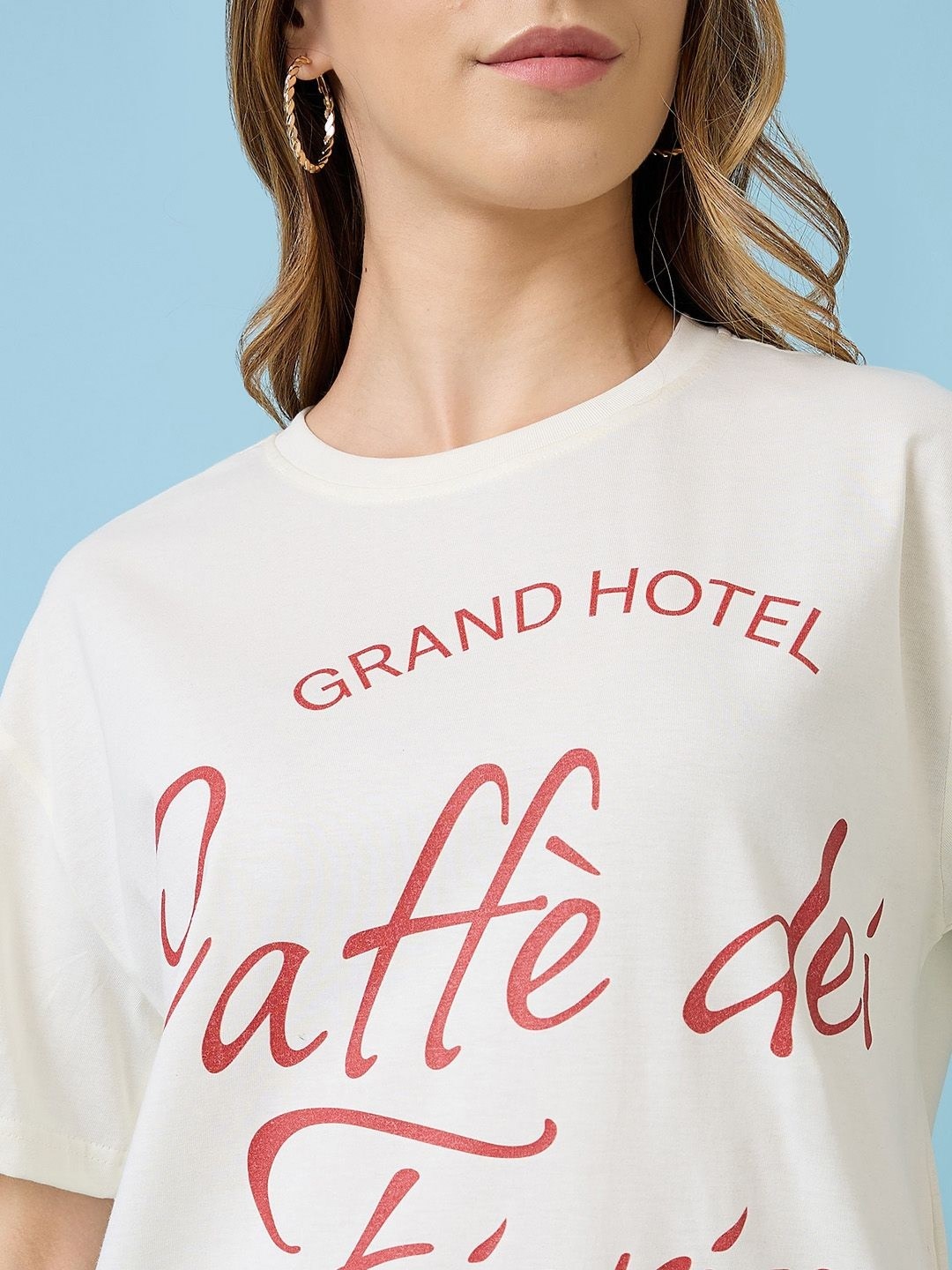 

Mast & Harbour Women Printed Raw Edge T-shirt, Off white