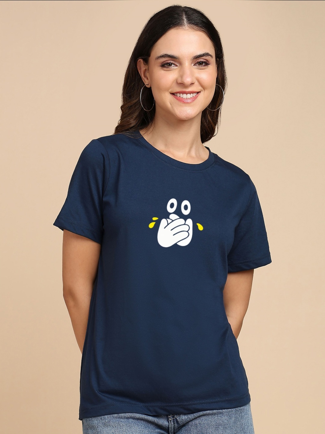 

Adyavastram Women Printed Applique T-shirt, Blue