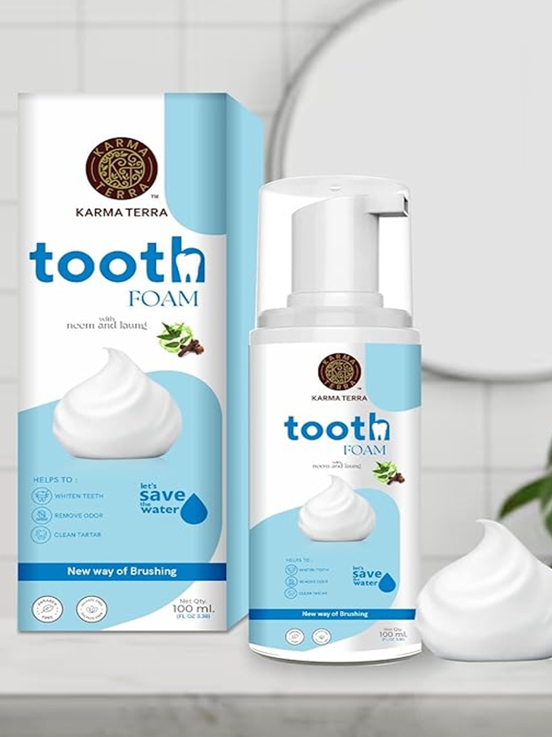 

KARMA TERRA Tooth Foam With Neem & Laung - 100 ml, White