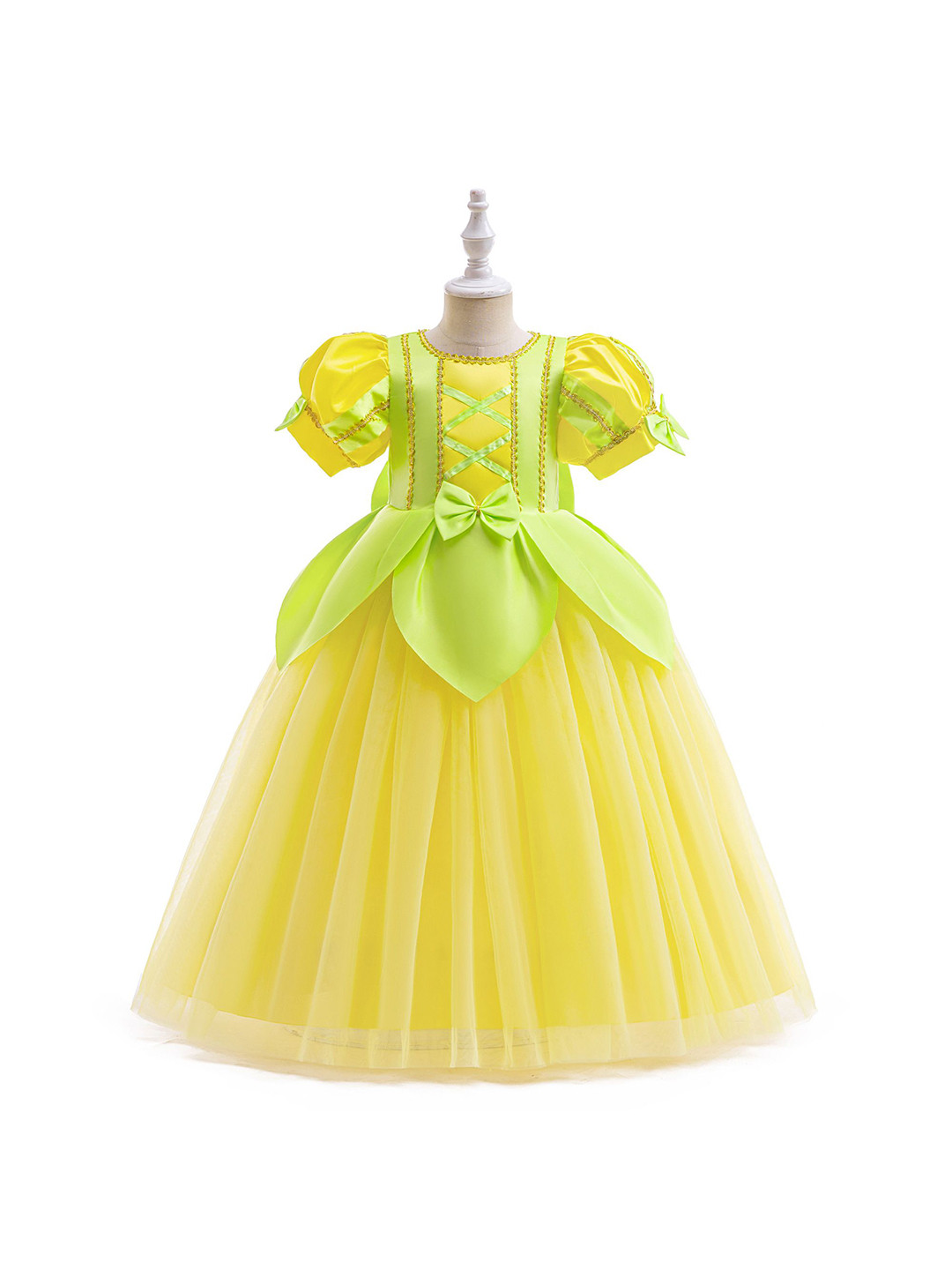 

StyleCast x Revolte Colourblocked Puff Sleeve Net A-Line Maxi Dress, Yellow