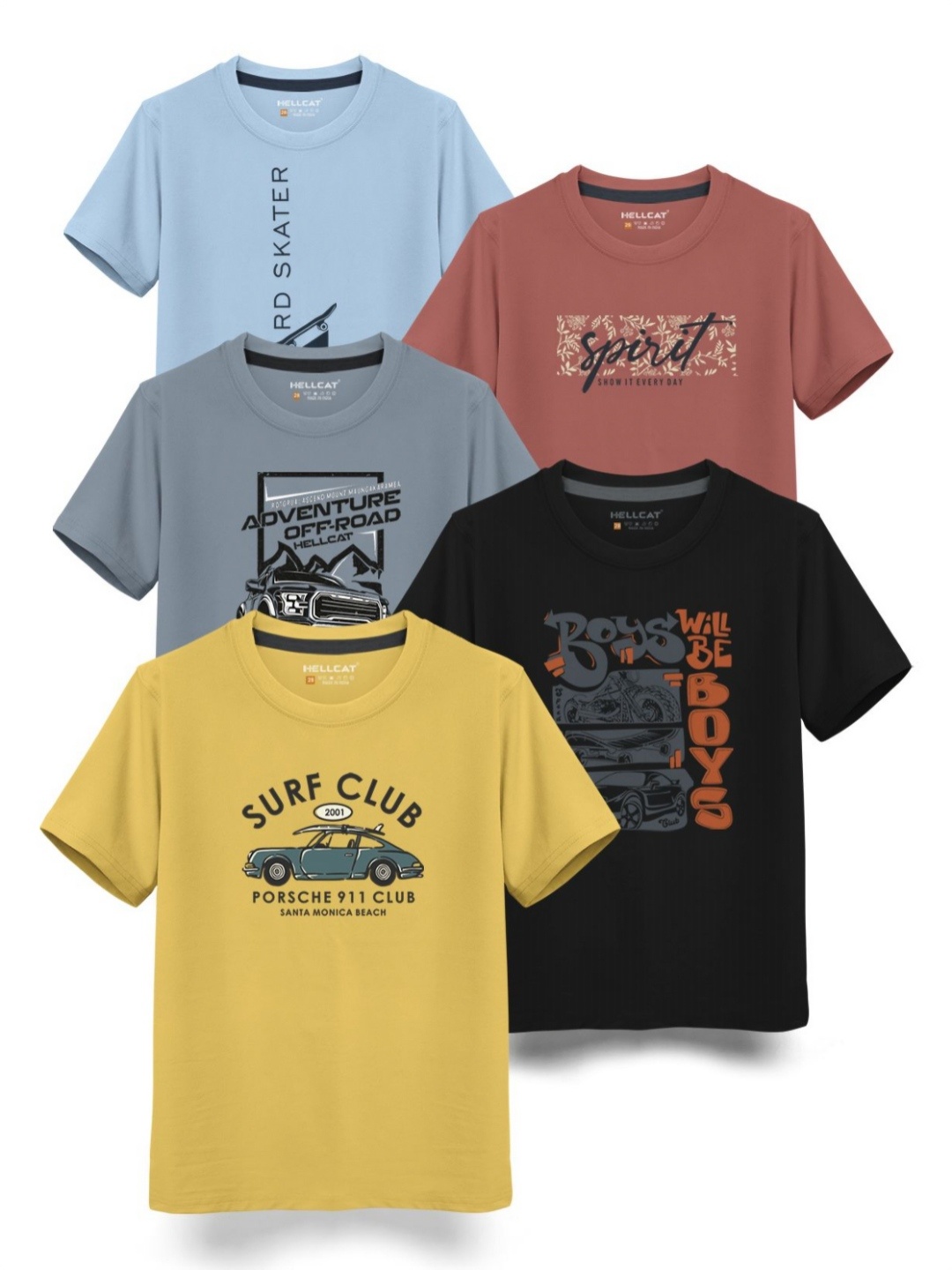 

HELLCAT Boys Typography 5 Printed T-shirt, Blue