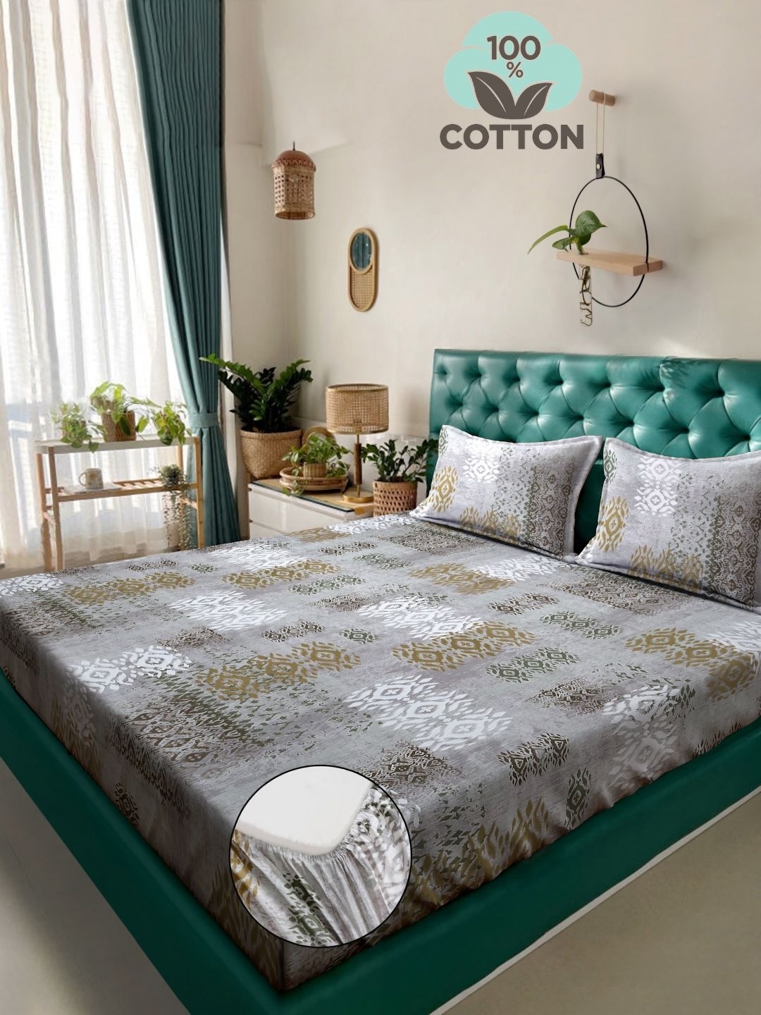 

Myntra Elegant Homes Grey Printed Pure Cotton 400 TC King Bedsheet Set 2.50m x 2.25m