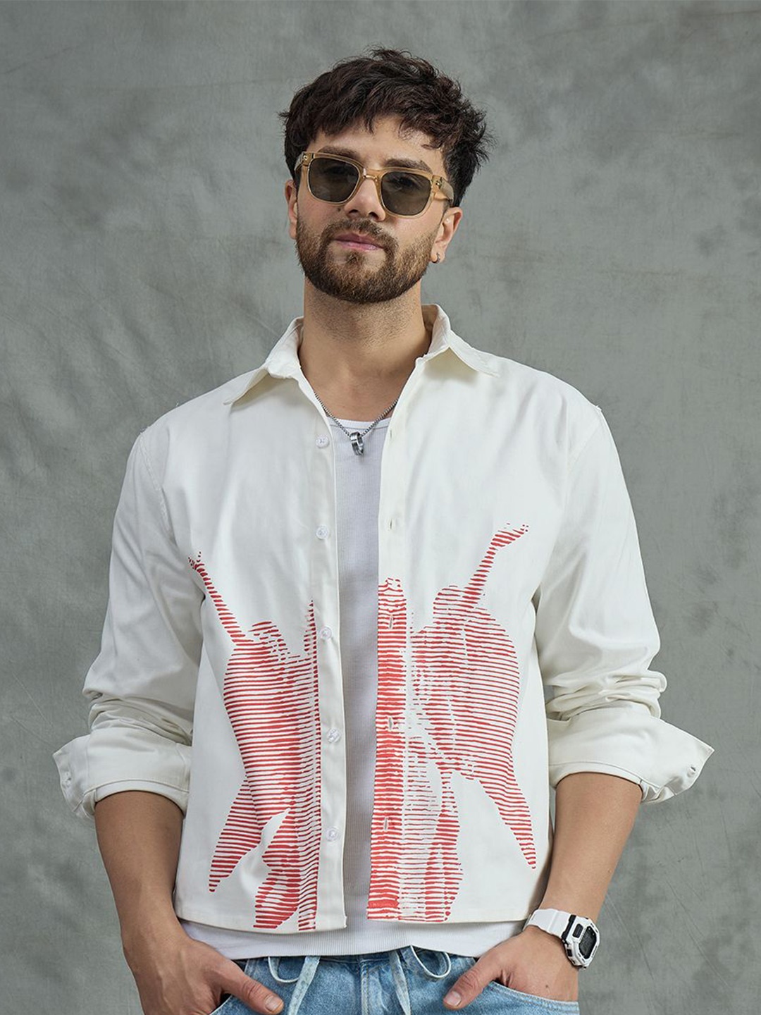 

FUGAZEE Men Regular Fit Opaque Casual Shirt With Vest, Beige