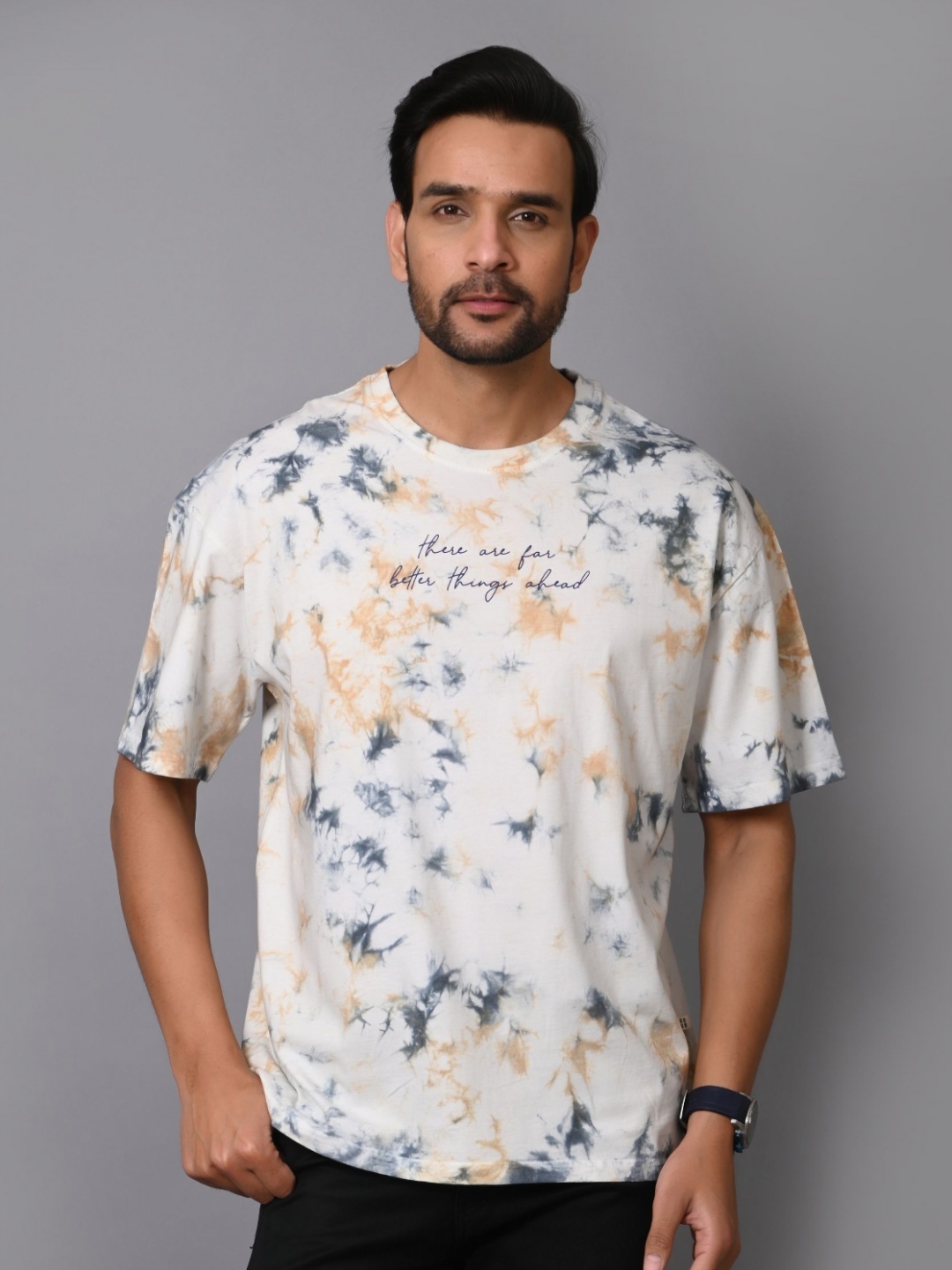 

ARBOUR Men Tie and Dye Printed Drop-Shoulder Sleeves T-shirt, Multi