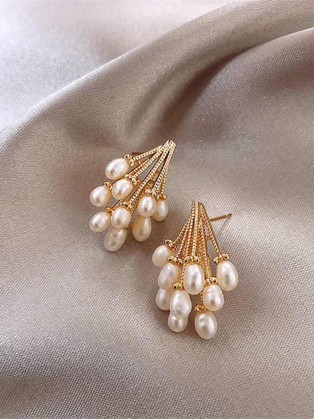 

BEYTER Sterling Silver Classic Pearls Drop Earrings, Gold