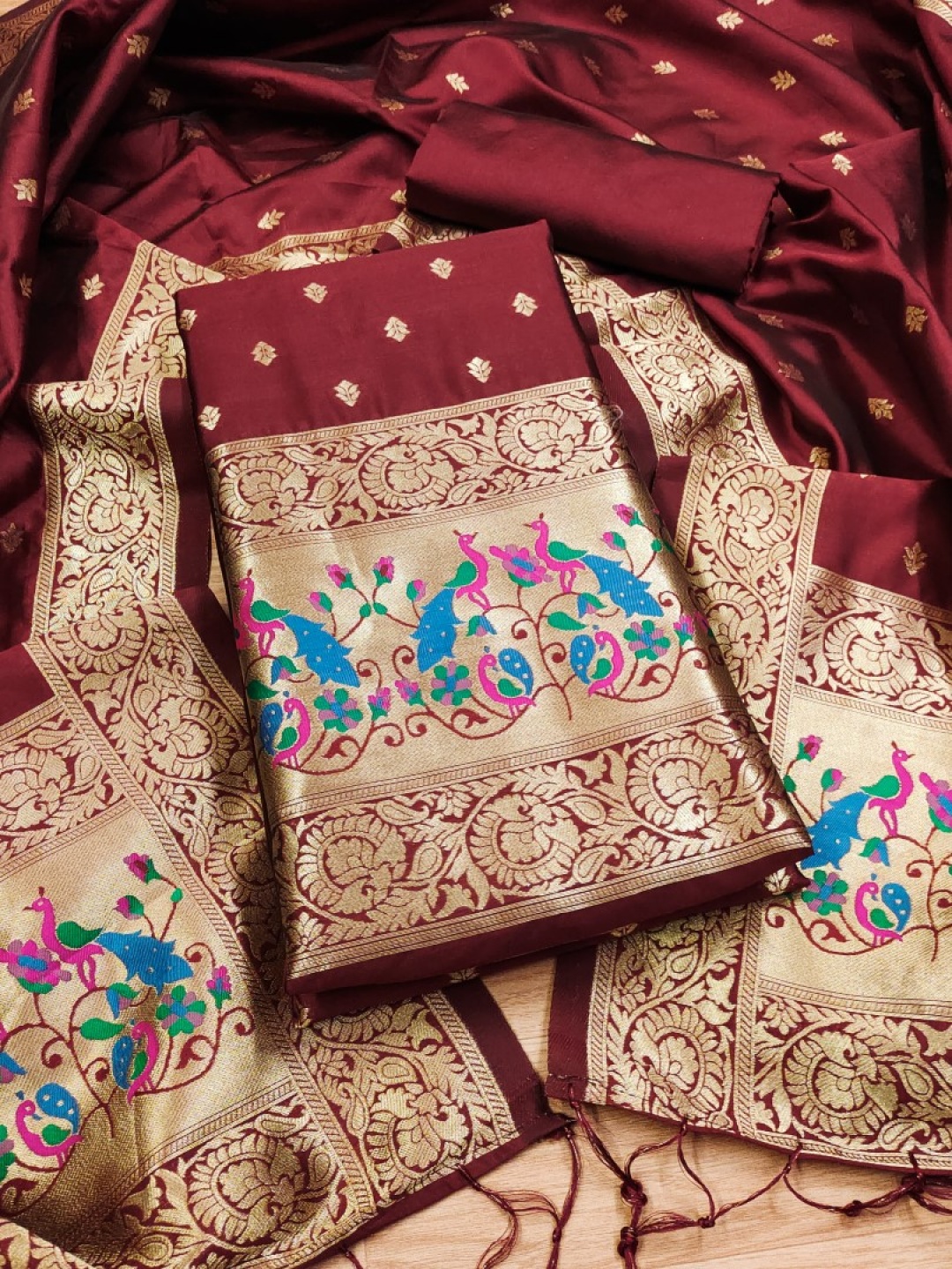

Rangtulika Ethnics Ethnic Motifs Woven Design Unstitched Dress Material, Maroon