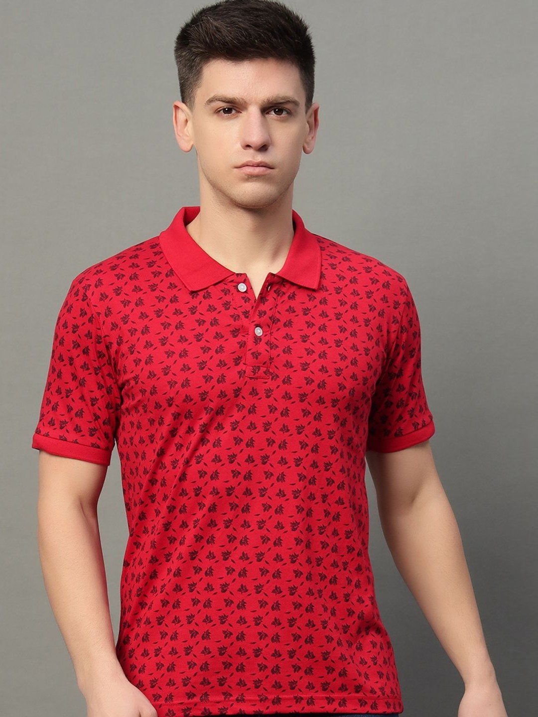 

XYRIS Men Printed Polo Collar T-shirt, Red