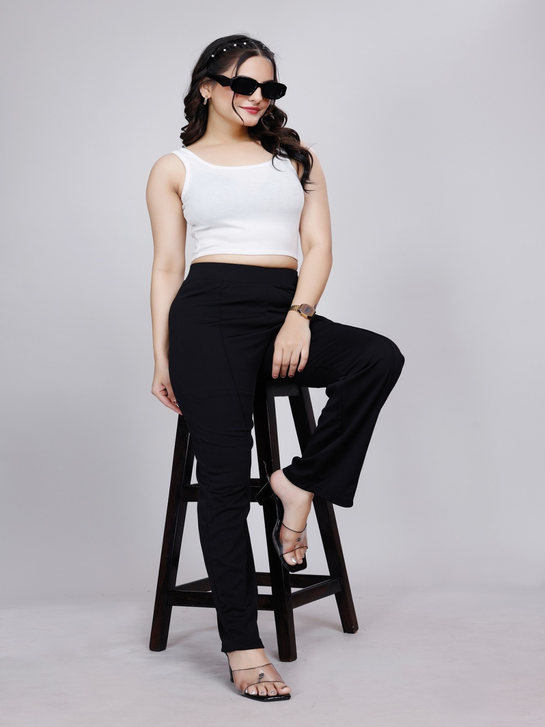 

NU CLOTHS Women Relaxed Straight Leg High-Rise Trousers, Black
